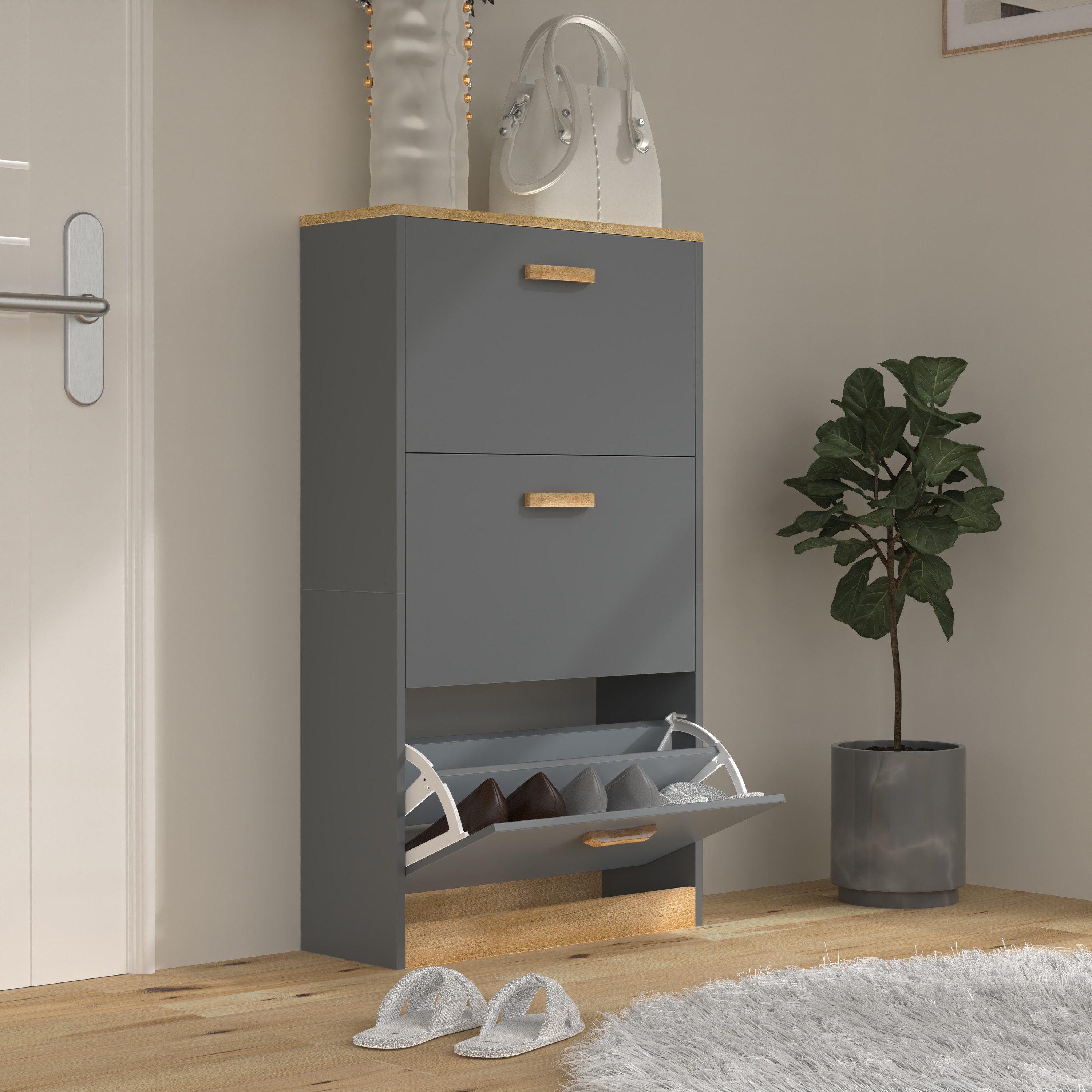 VCM Schuhschrank Schuhkommode Halom H. 105 x B. 59 x T. 22 cm