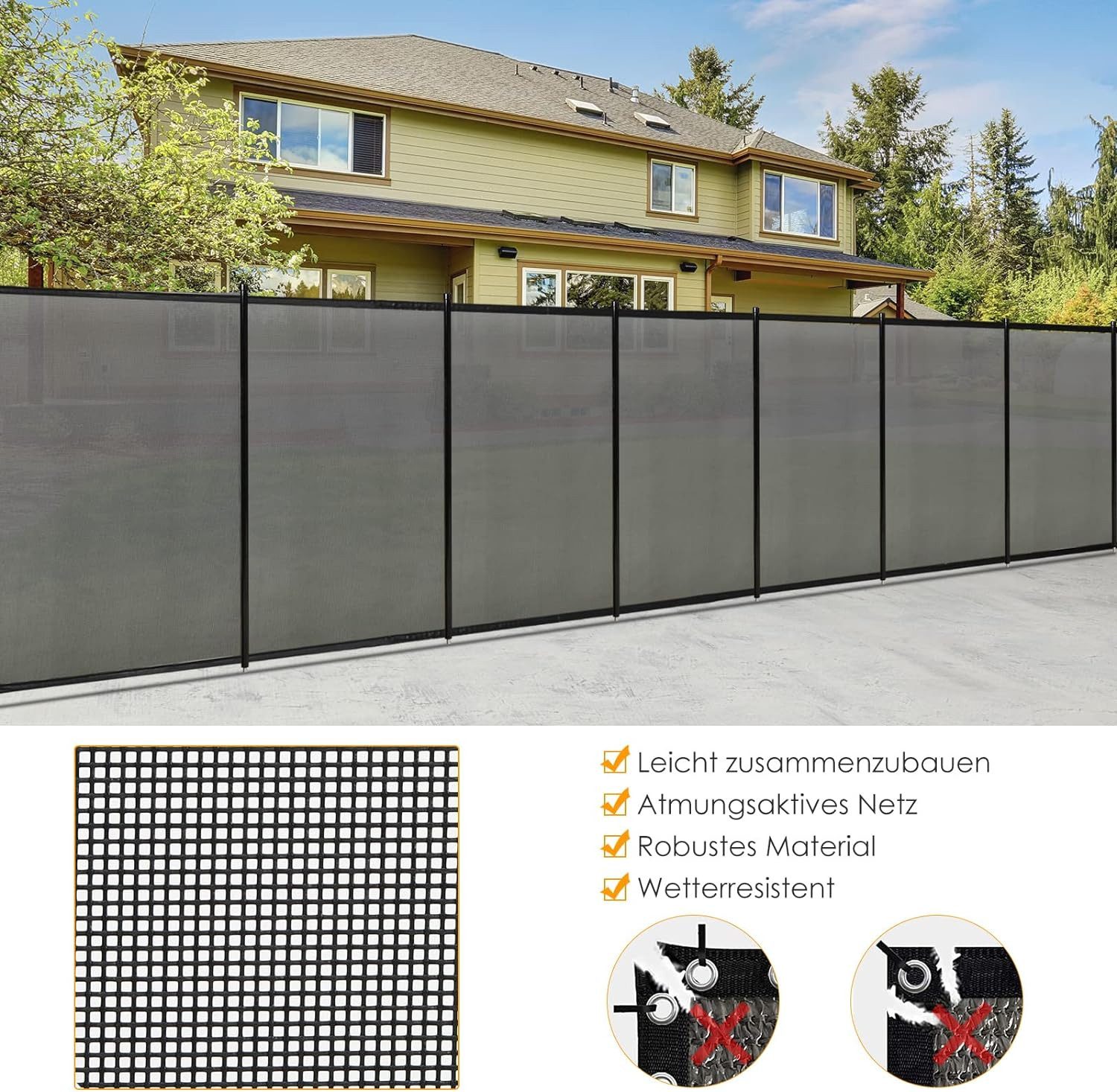 KOMFOTTEU Teichzaun Poolzaun Schutzzaun Zaunsichtschutz faltbar, 360x125cm, günstig online kaufen