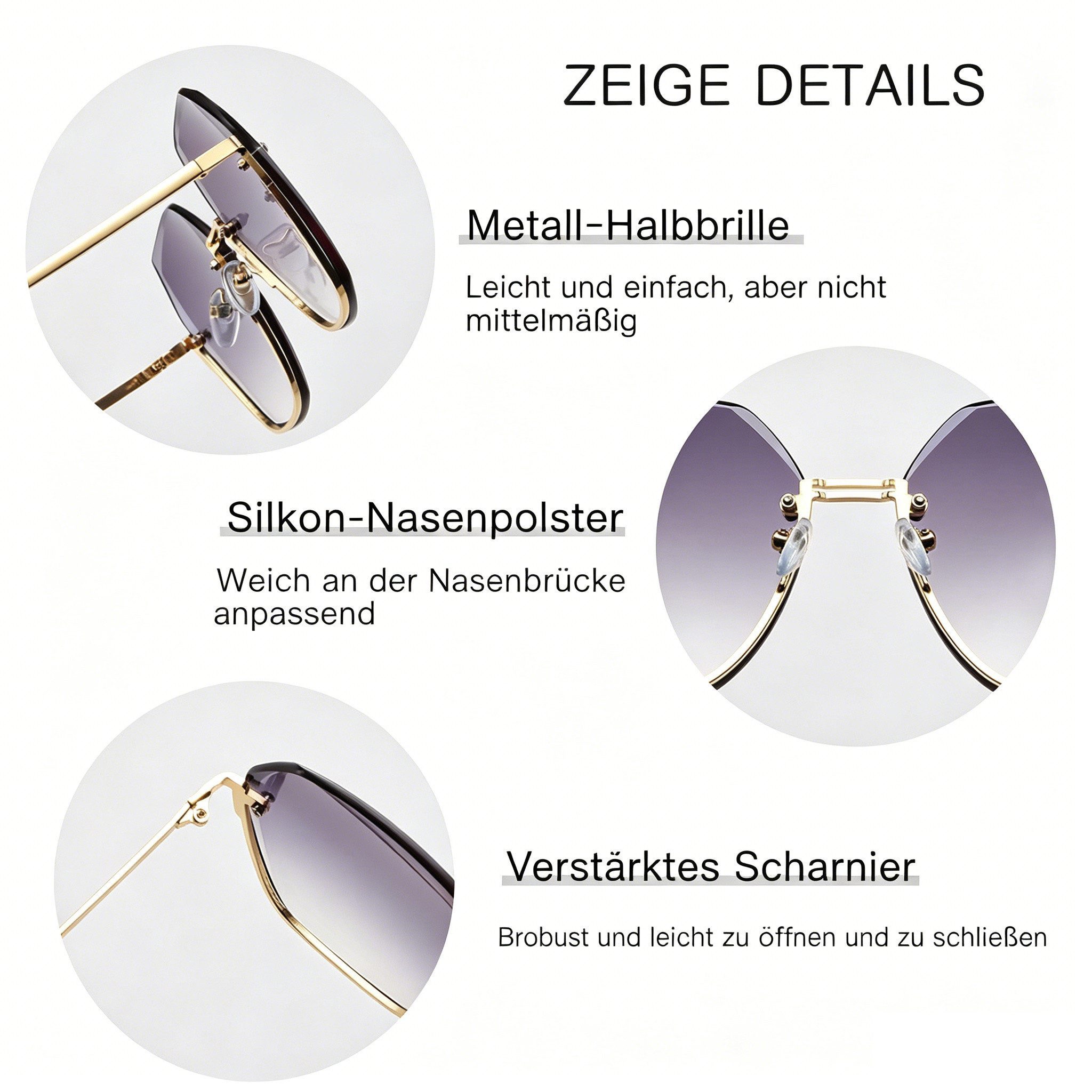 Fyrove Sonnenbrille Sonnenbrille Damen Rahmenlose Sonnenbrille mit Diamant Schliff (Sonnenbrille, Aufbewahrungsbeutel, Mikrofasertuch, Brillenetui) Trendy Sonnenbrille mit UV 400 Schutz, Damenbrille, Sonnenschutz