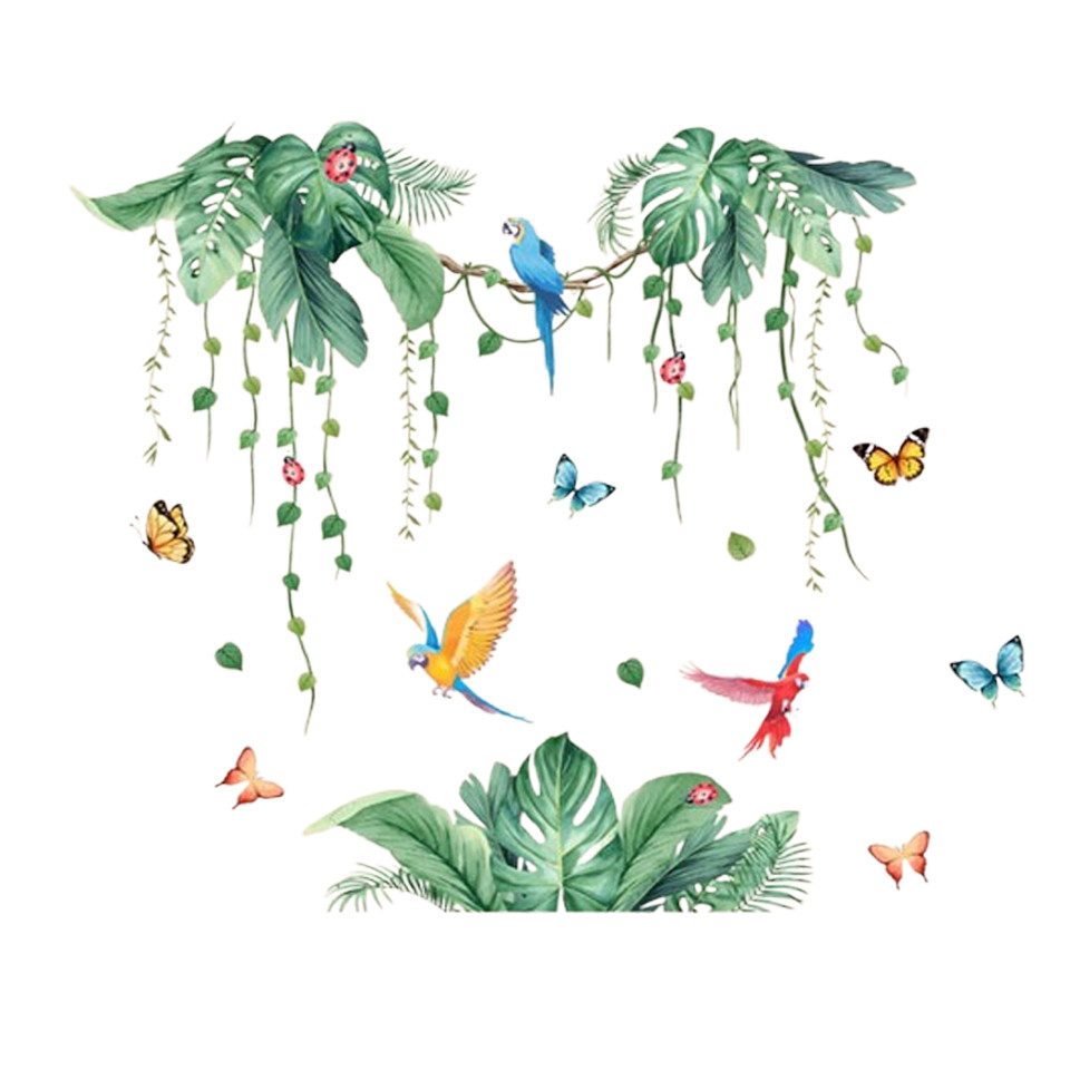 Agger Wandtattoo Tropische Blätter Pflanzen Wandaufkleber Hängende Grün Blätter (2 St), Vögel Wandsticker Kinderzimmer Wohnzimmer Schlafzimmer