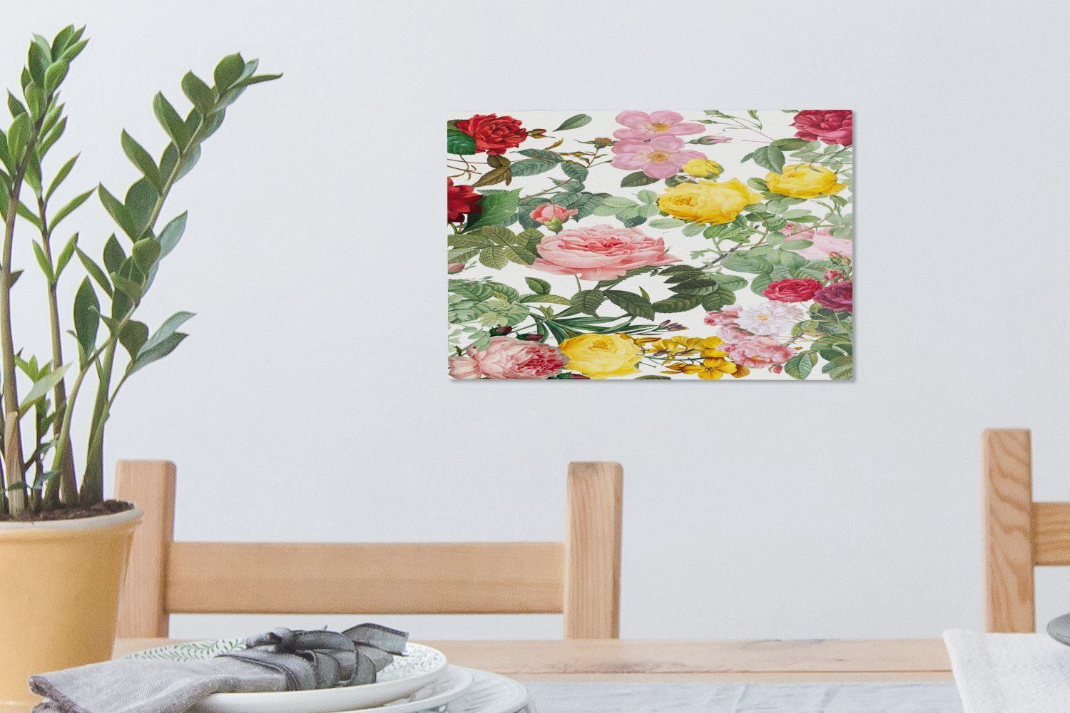 - (1 Wanddeko, OneMillionCanvasses® St), - Blumen Wandbild cm Rosa - Aufhängefertig, Leinwandbilder, Weiß, Leinwandbild 30x20 Gelb