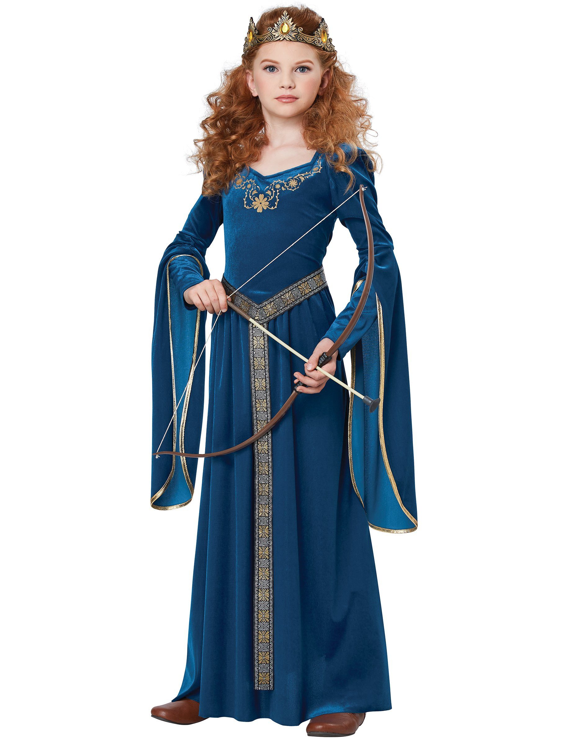 JADEO Kostüm Elegante Mittelalter-Prinzessin Mädchenkostüm blau-goldfarben