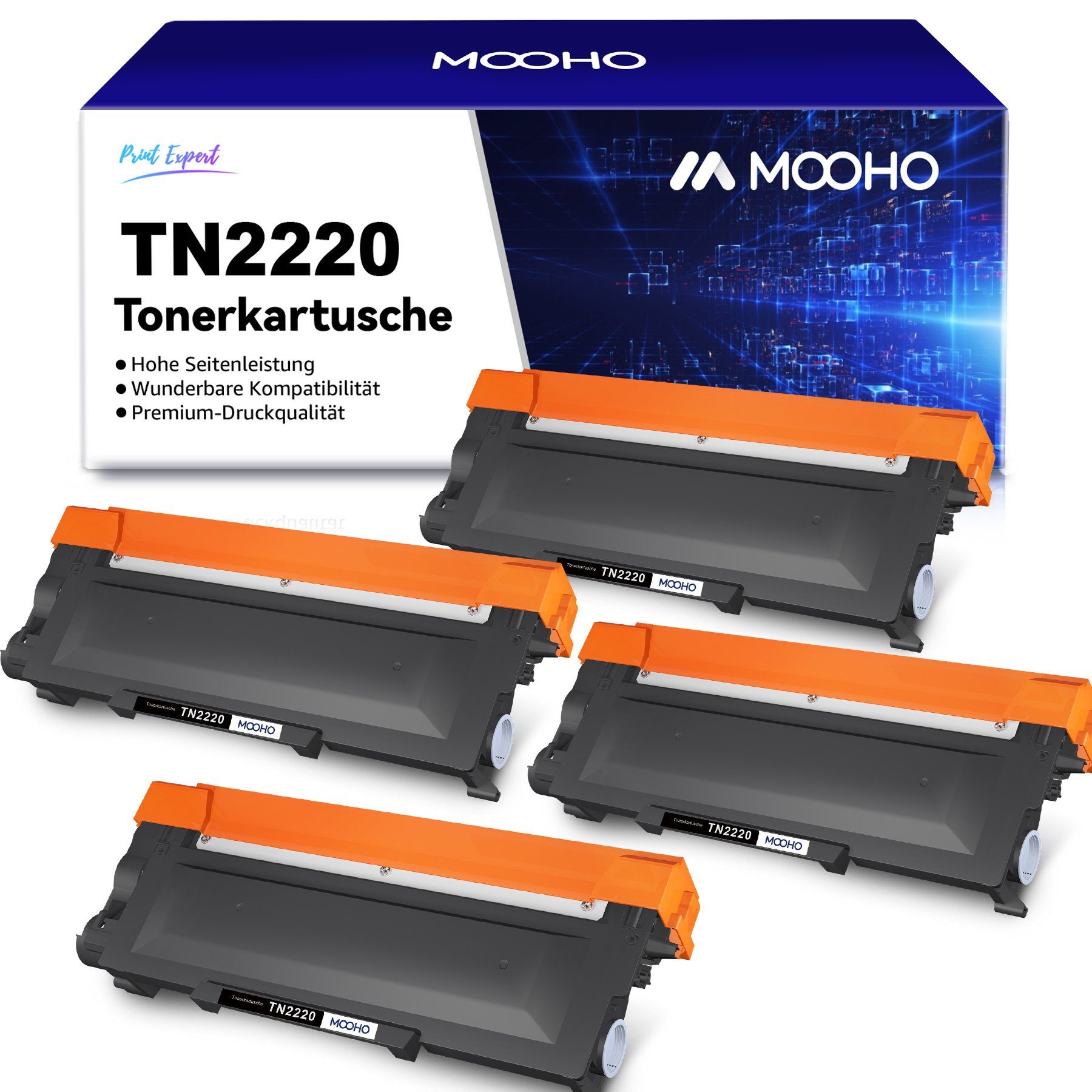 MOOHO Tonerkartusche 4x Schwarz Ersatz TN 2010 TN2220 TN-2010 TN2010, für Brother TN 2220 HL-2130 MFC-7360N DCP-7055 MFC-7460DN HL-2250DN | Tonerpatronen