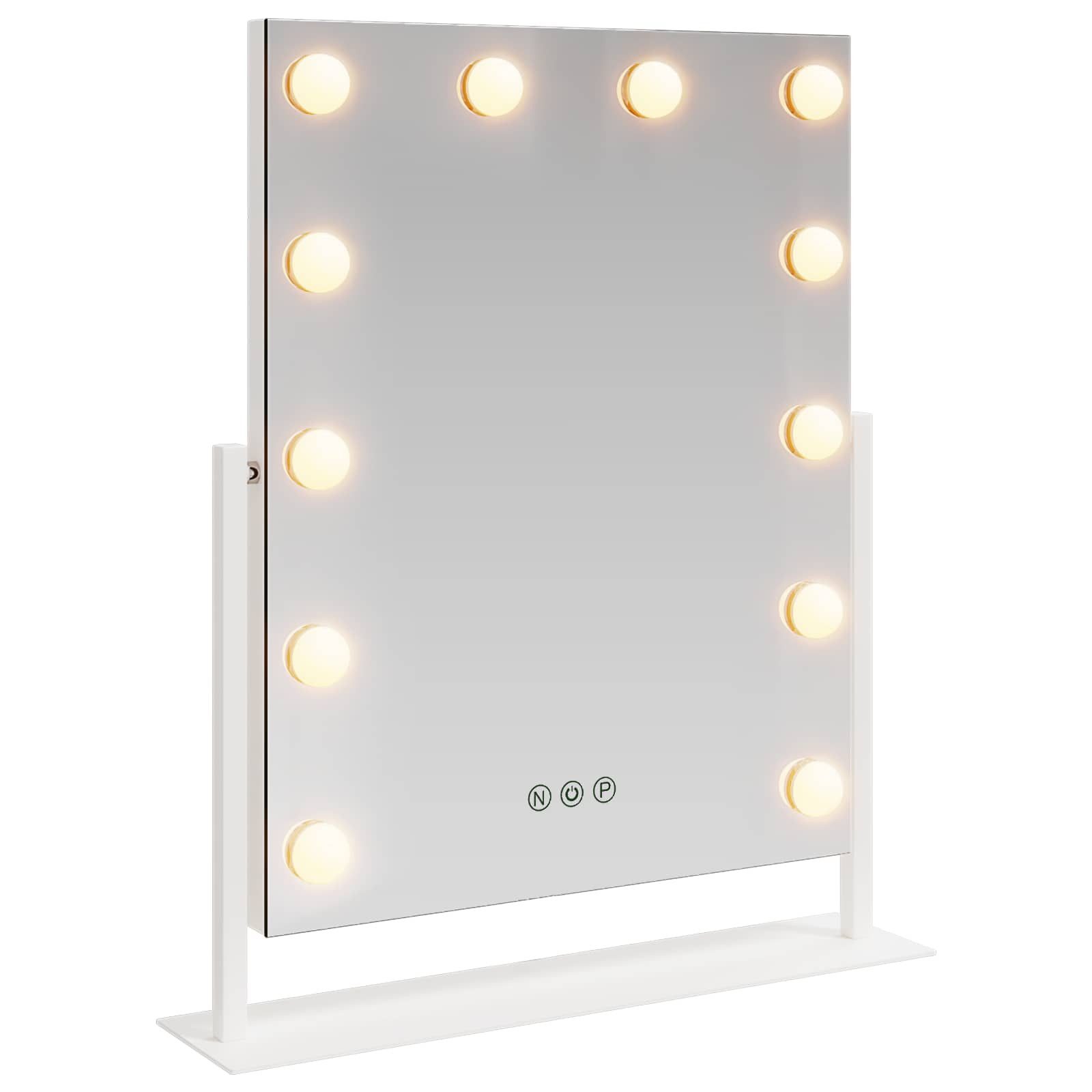Kosmetikspiegel 44 x 10 x 53 cm LED Schminkspiegel Weiß 44x10x53 cm Glas und Stahl