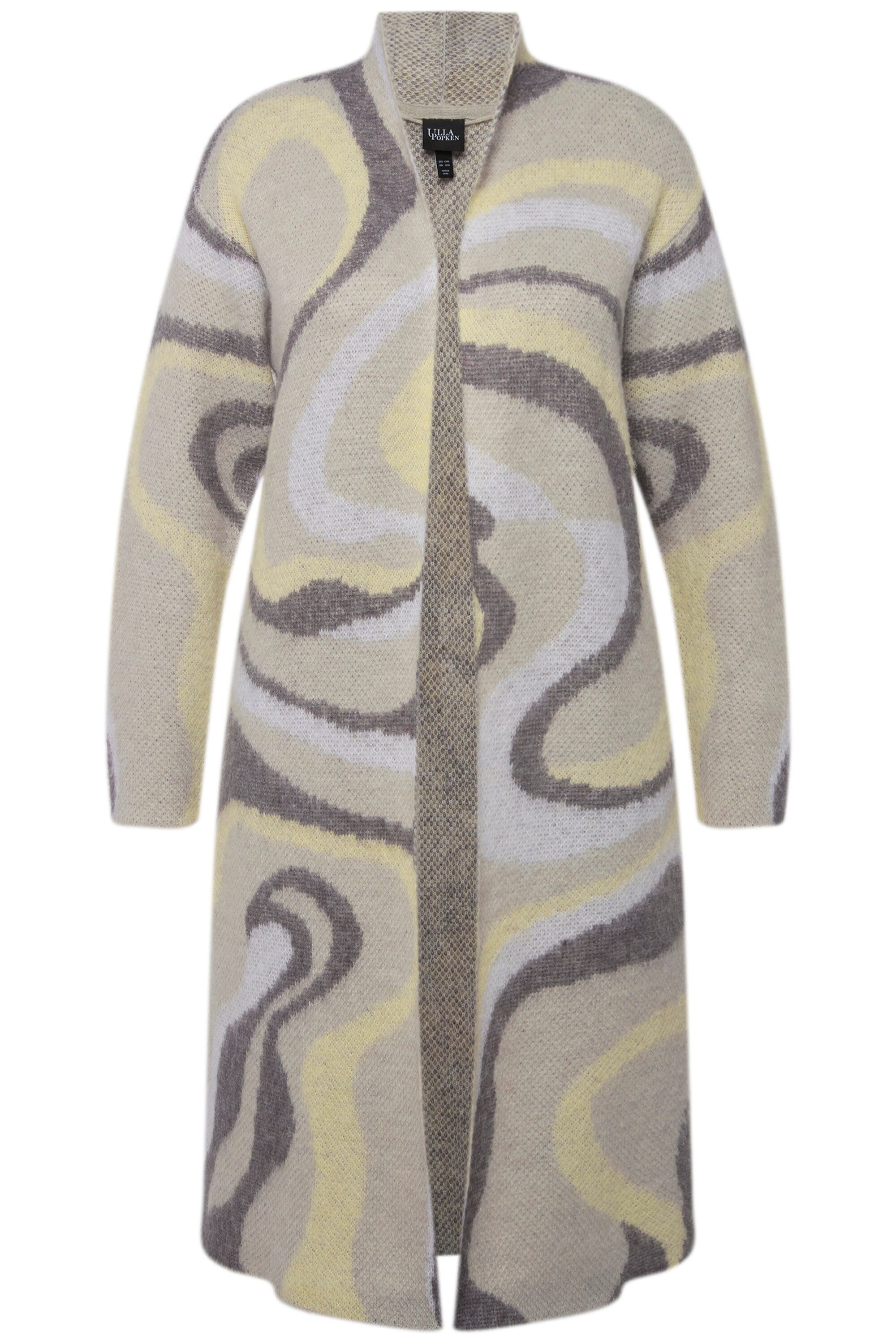 Ulla Popken Langjacke Long-Strickjacke Jacquard-Strickmuster offene Form