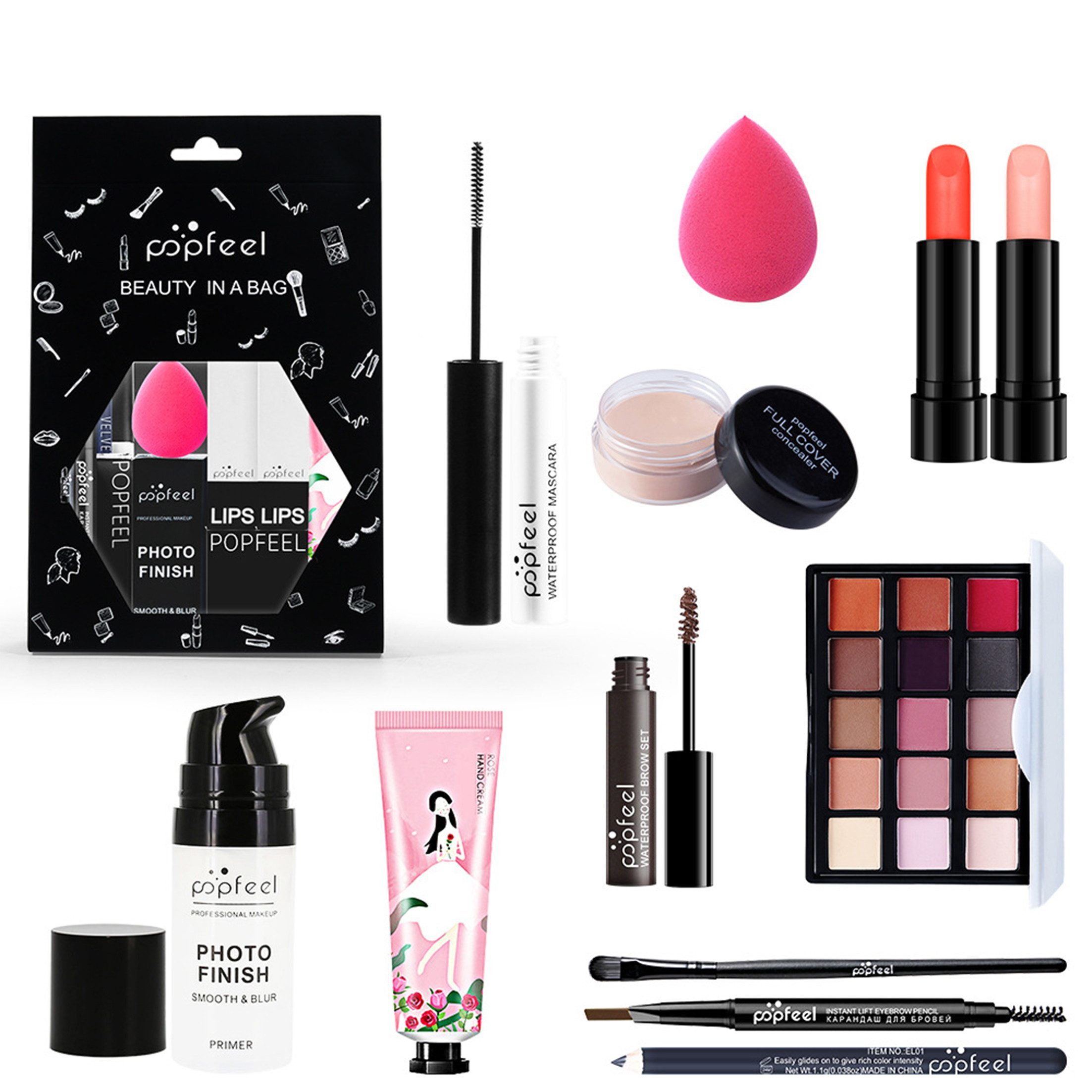 KINSI Schmink-Set Professionelles Make-up-Set,Damen Schminkset,Makeup Paletten, 12-tlg., Schminkset für Einsteiger,Geburtstags Weihnachten Geschenkset