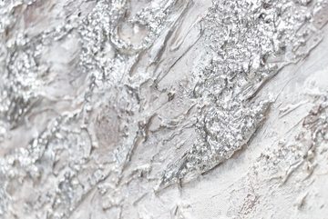 YS-Art Gemälde Helles licht, Leinwand Bild Handgemalt Silber Abstrakt mit Struktur mit Rahmen