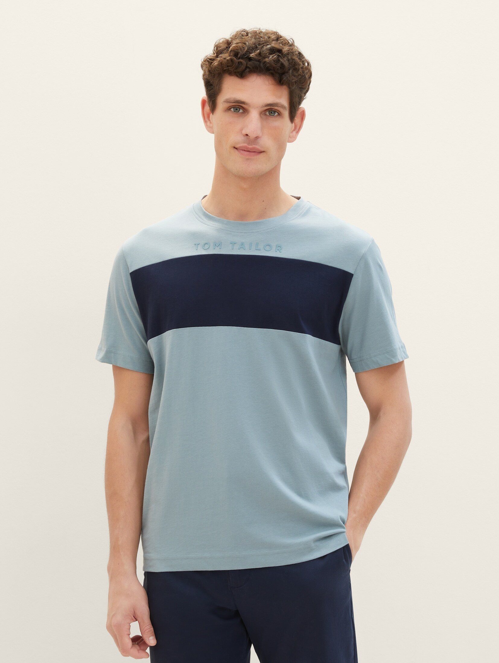 TOM TAILOR T-Shirt T-Shirt mit Colour Blocking grey mint