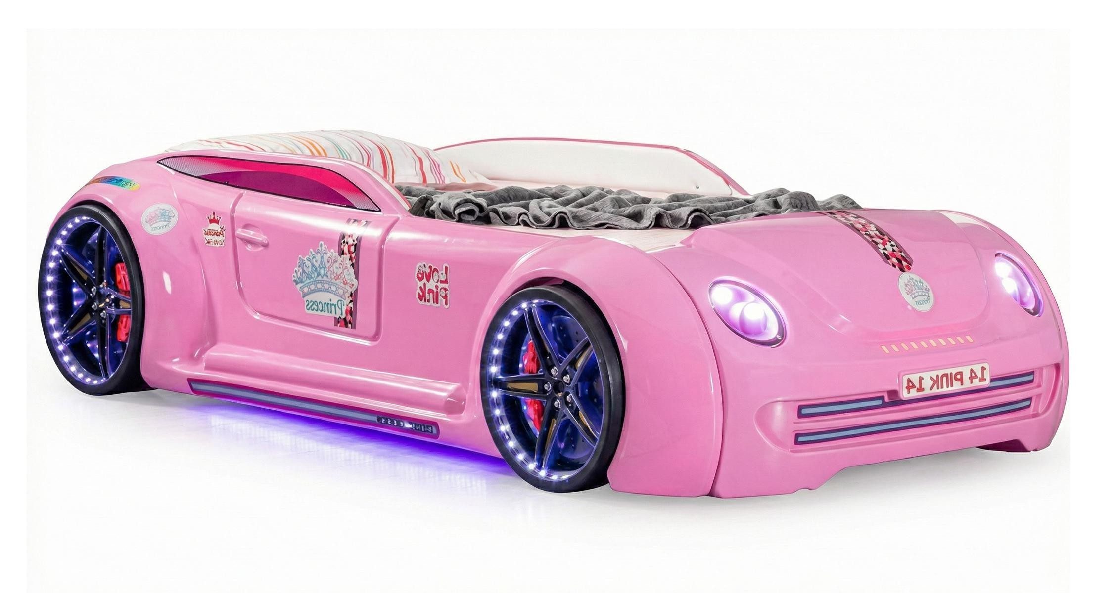Xlmoebel Autobett Rosa Autobett für Mädchen mit LED-Lichtern und Soundeffekten, Made in Europa