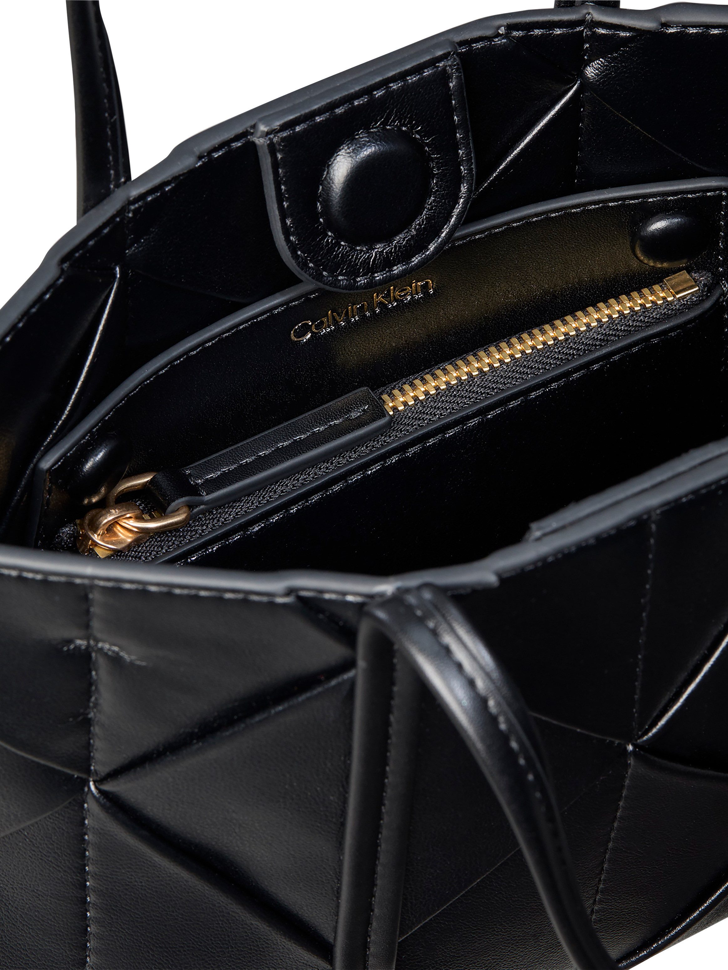 Calvin Klein Tragetasche WOVEN MINI TOTE CROSSBODY (2-tlg), kleine Damen Handtasche, Umhängetasche, Schultertasche