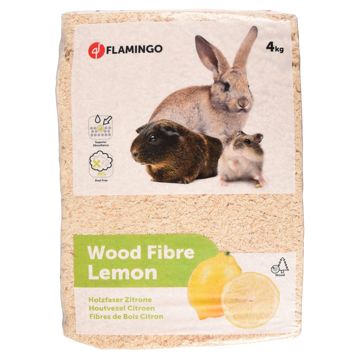 Flamingo Kleintierstreu Holzfaser mit Zitronenduft 4 kg / 56 l