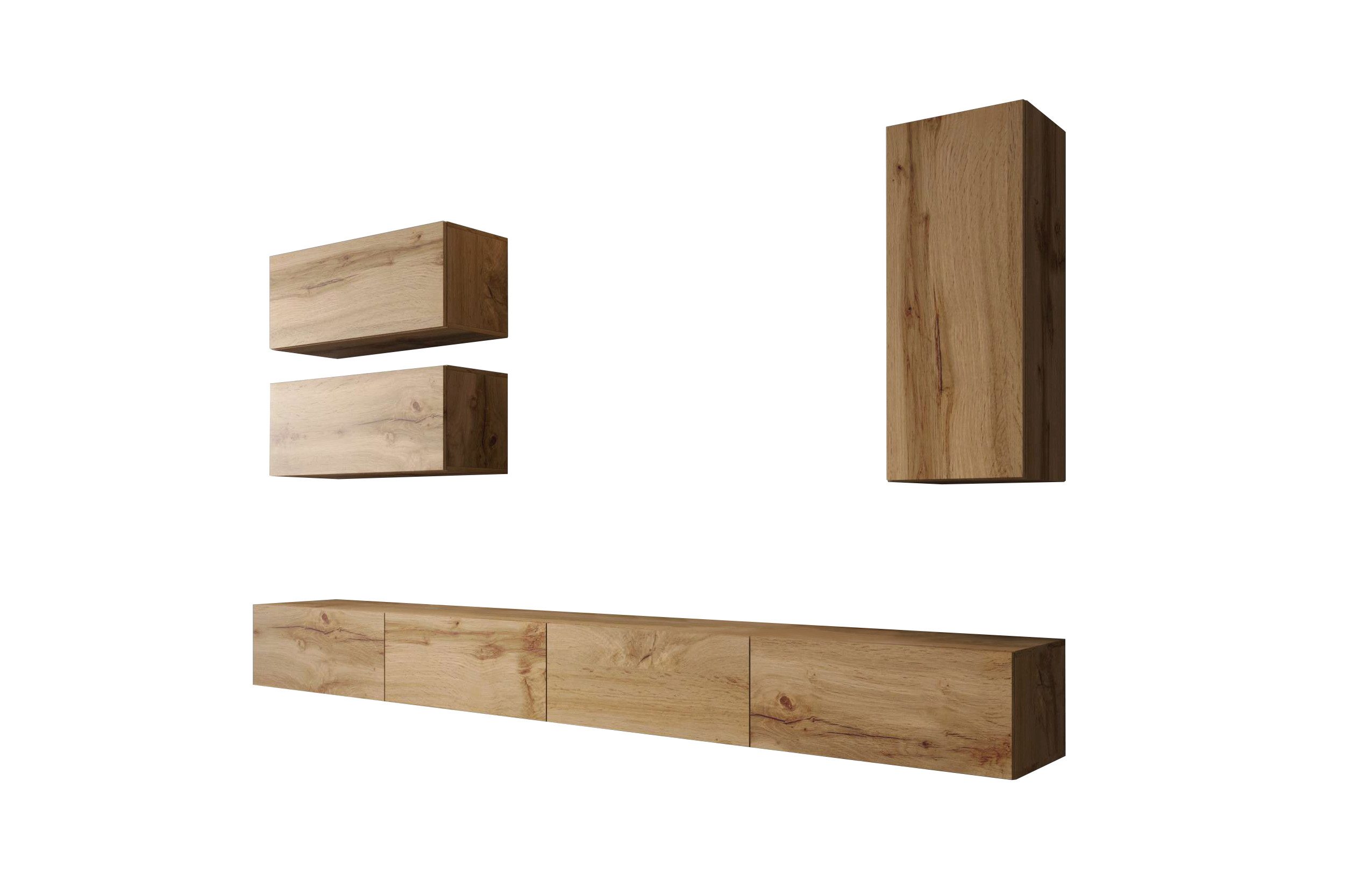 99rooms Wohnwand Vago ONE IV Wotan Eiche, (Set (6-St), Wohnmöbel, Wohnzimmer-Set), bestehend aus 3xLowboard und 3xHängeschrank, mit Push-to-Open