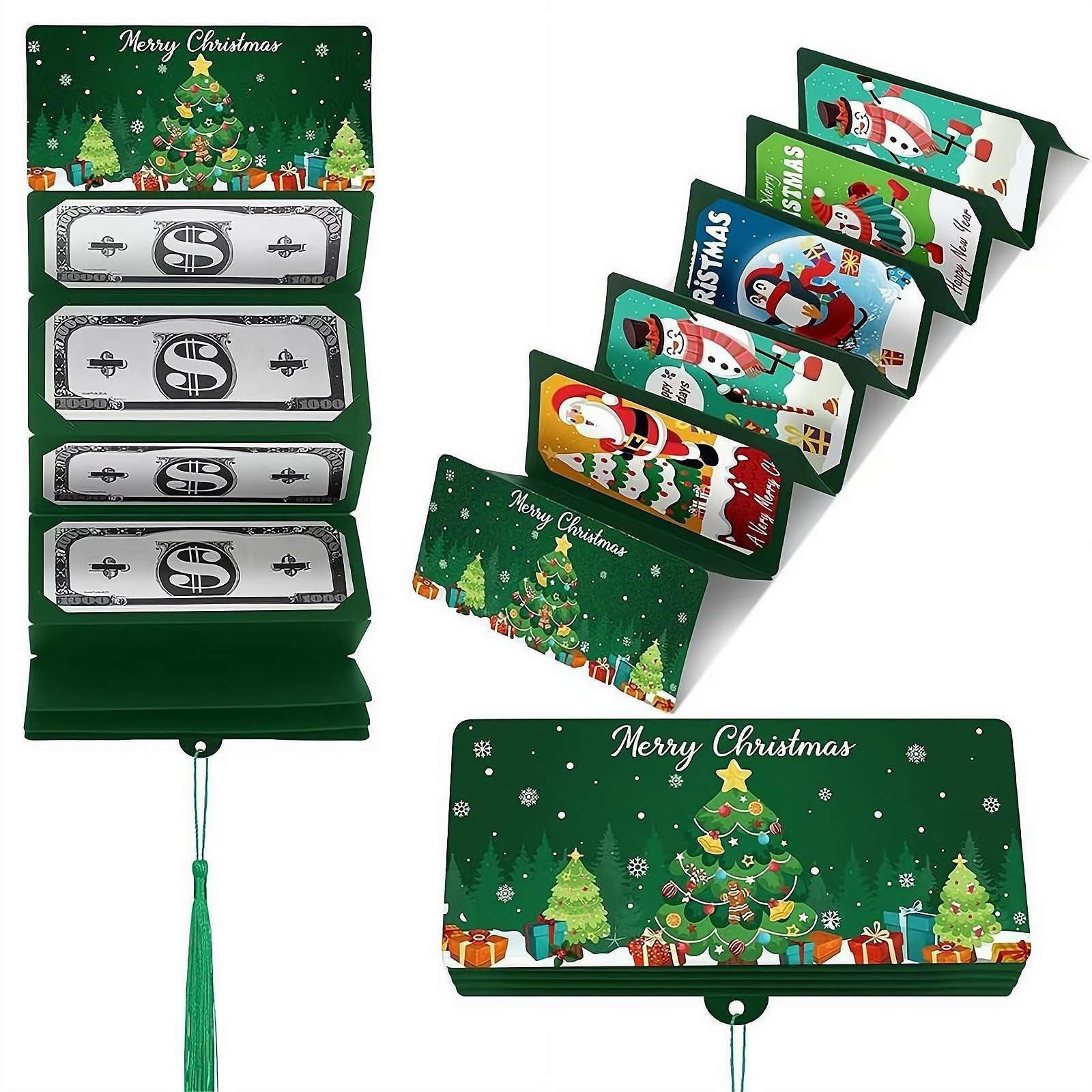 Bomiclss Grußkarte Weihnachts-Geld Geschenkkartenhalter mit 10 Fächern,Weihnachtskarte, Geldgeschenk Weihnachten, Geldumschlag, Weihnachtskarten Geldhalter