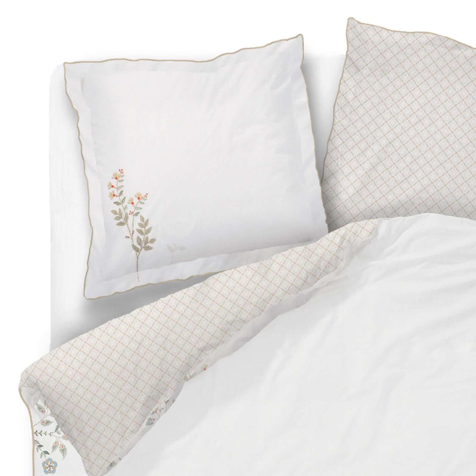 PiP Studio Bettwäsche Campo de Flores, Perkal, 2 teilig, Blüten, florale Elemente, am Rand