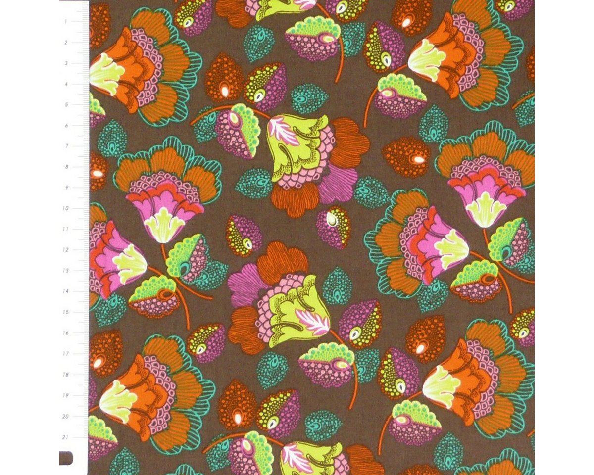 Thumbnail - SCHÖNER LEBEN. Stoff Baumwollsatin Spandex floral braun
