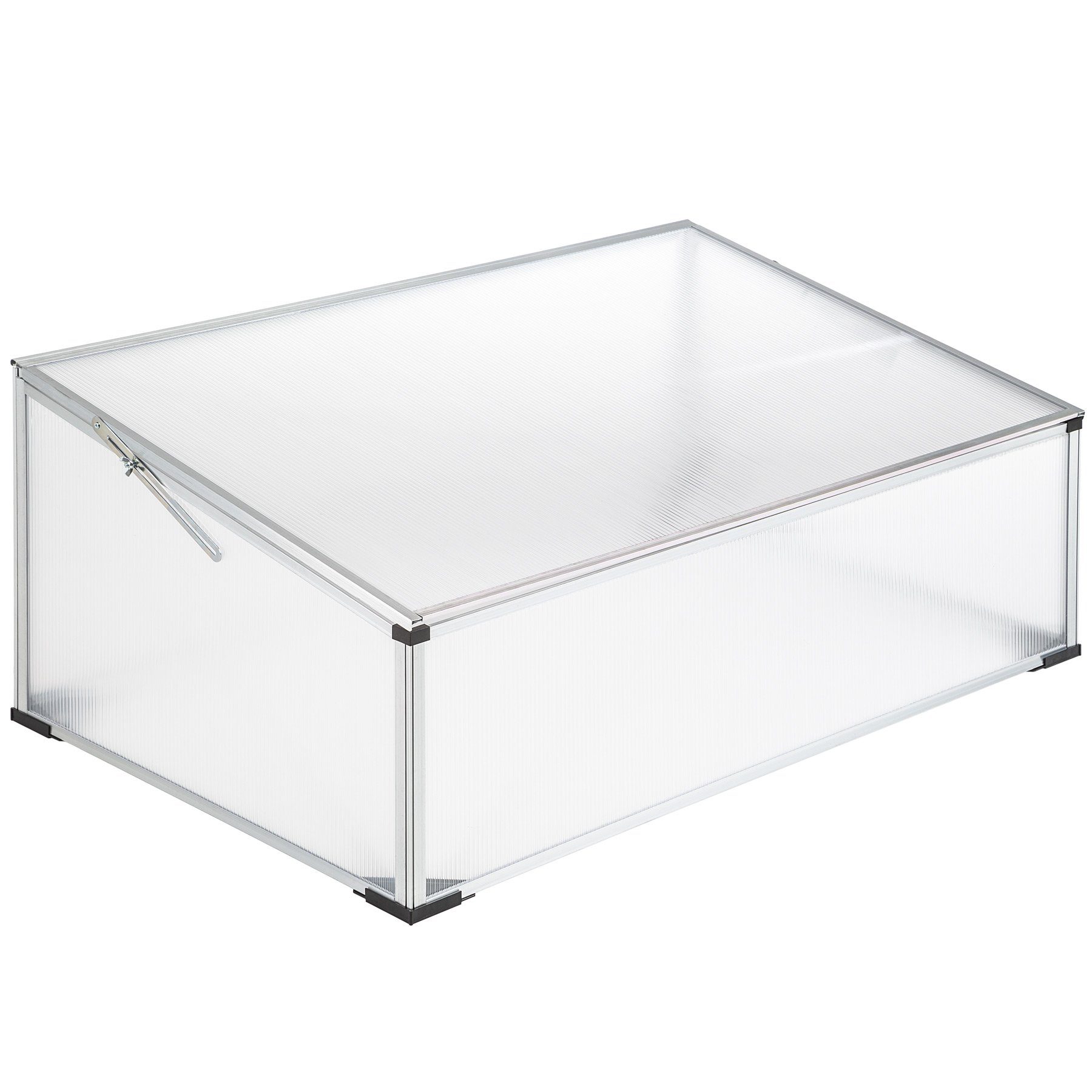 tectake Hochbeet Pflanzbeet, Aufbau im Stecksystem, aus Aluminium, (Gemüsebeet, in transparent), Mit Hohlkammerplatten und arretierbarem Dach, stabile Kunststofffüße