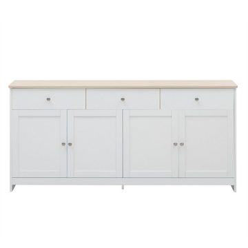 Merax Kommode Aufbewahrungsschrank mit drei Schubladen und vier Klappen, Sideboard im Landhausstil, Breite 160cm