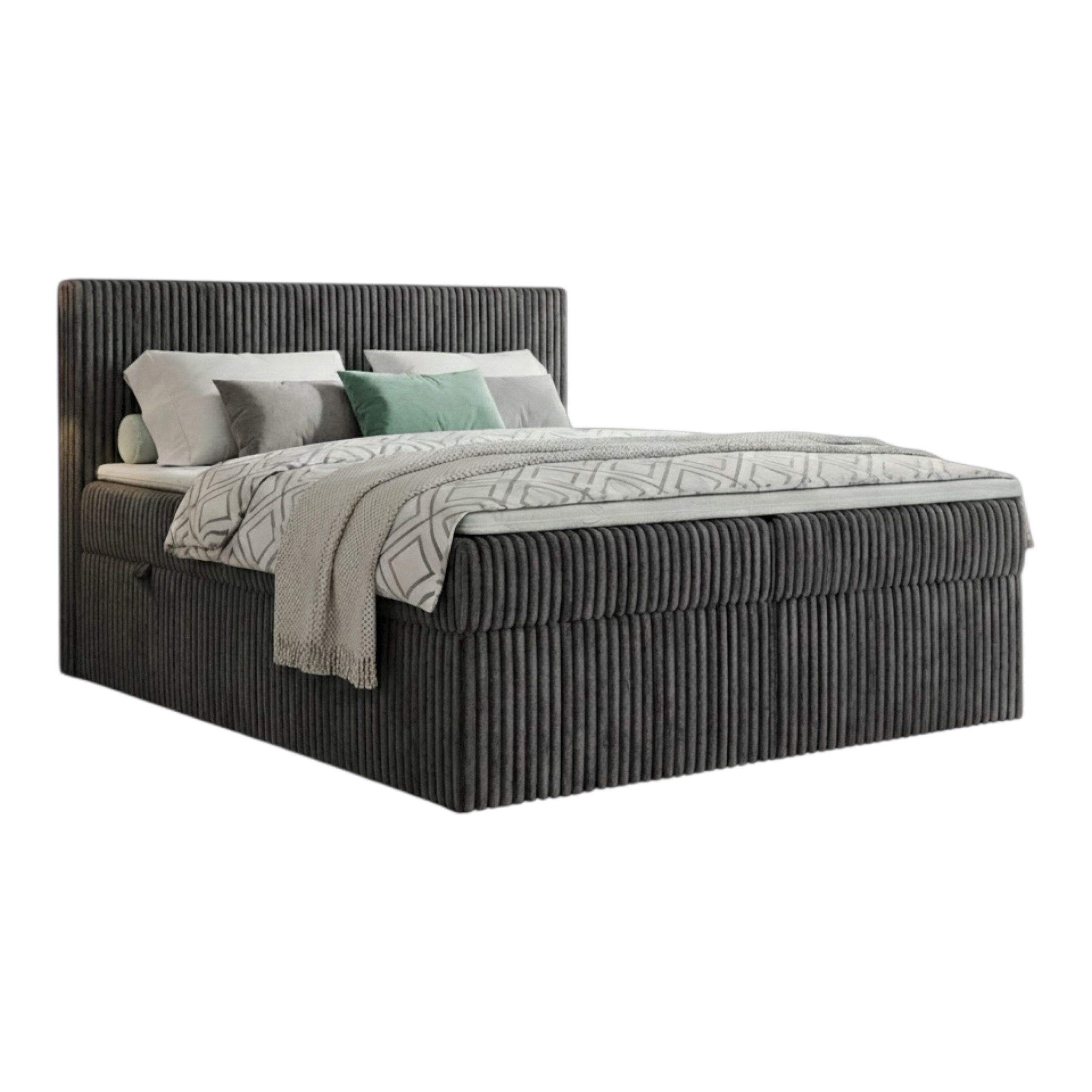 A&J MöbelLand GmbH Boxspringbett RALF mit Bettkasten, Topper und gepolstertem Kopfteil. (Boxspringbett mit Bettkasten und gepolstertem Kopfteil)