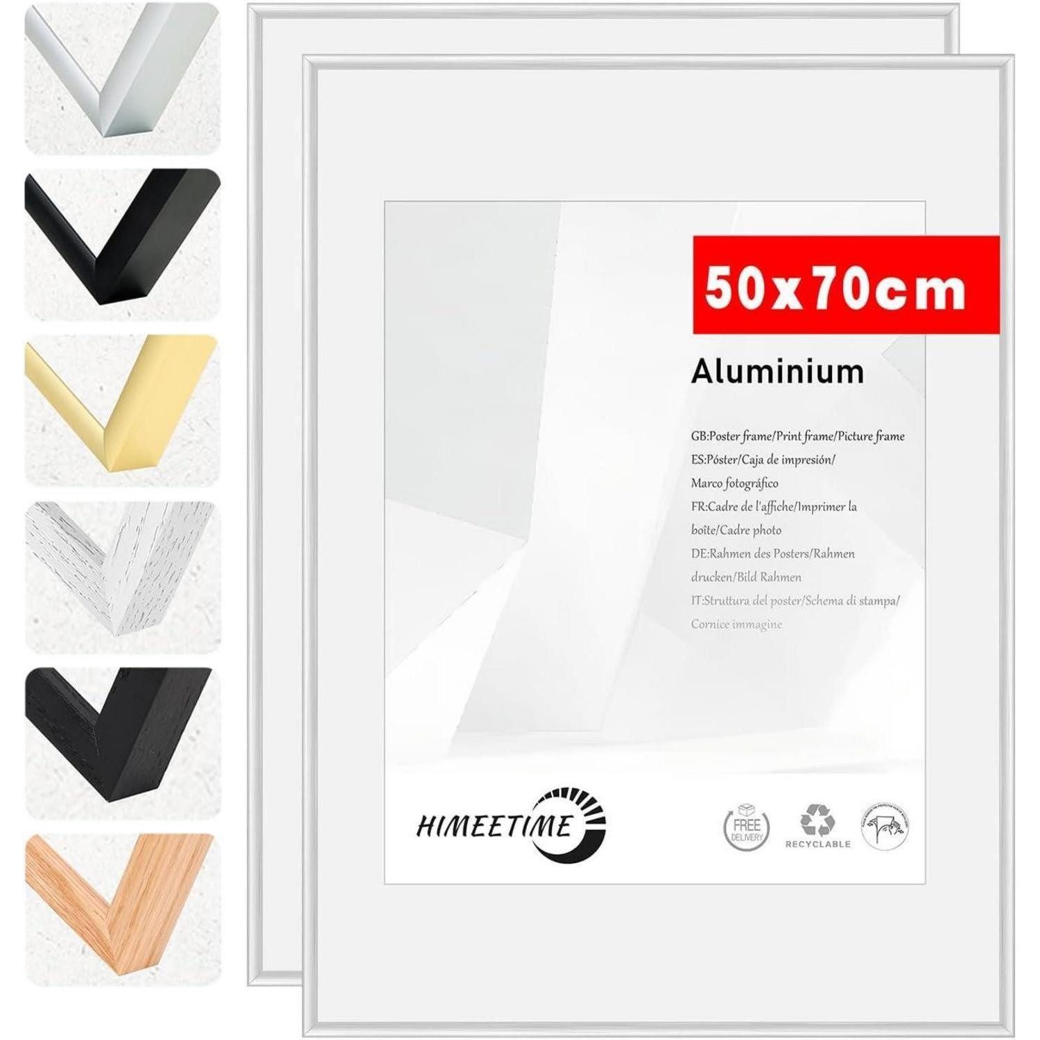 LuxusKollektion Bilderrahmen-Set Bilderrahmen 50x70 Metall Fotorahmen Poster Alu Silber 50x70cm 2x