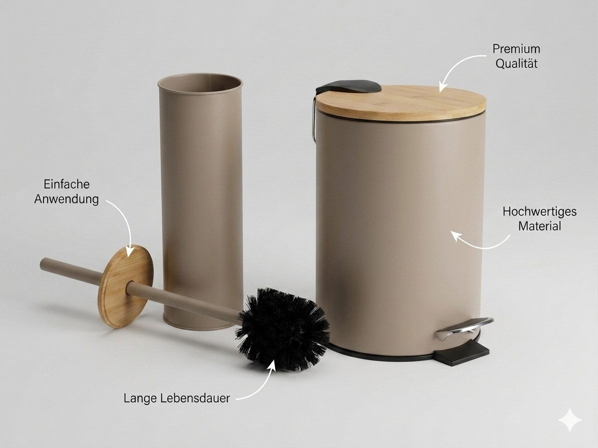 LikeKa Badaccessoire-Set 2 teilig Toilettenbürste und Kosmetikeimer matt mit Absenkautomatik