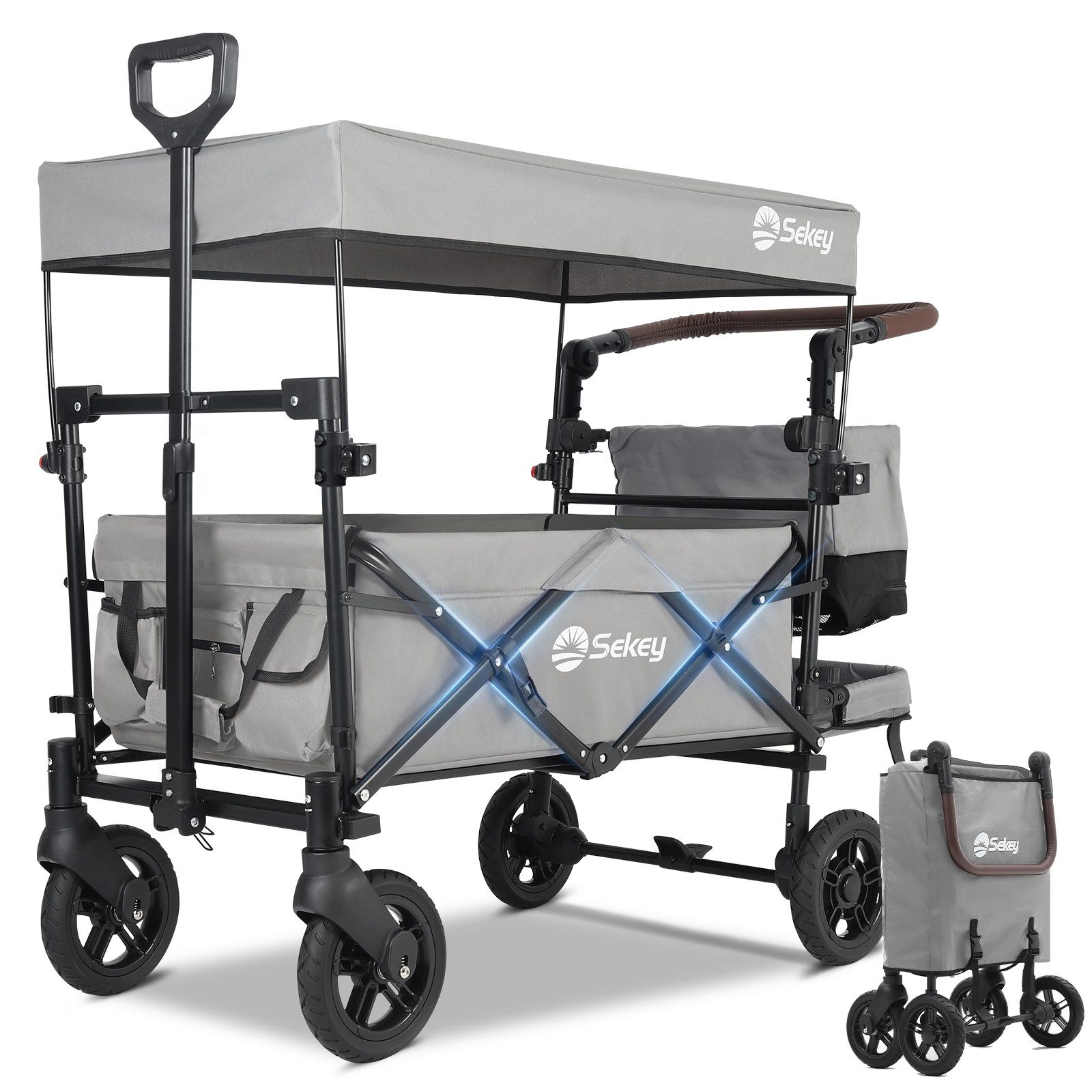 Bollerwagen 150 kg Faltbarer Bollerwagen mit Dach und 3-Punkt-Sicherheitsgurt