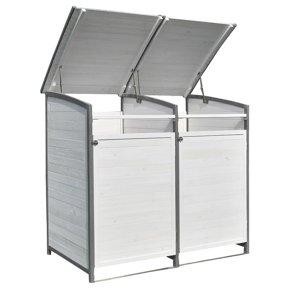 Mucola Mülltonnenbox »Doppelbox für 2 Tonnen Mülltonnenverkleidung für 2x  120L oder 240L Mülltonnen mit Deckel aus Holz in Braun oder Grau Weiß  Gartenbox Zinkdach« (Stück), Witterungsbeständig