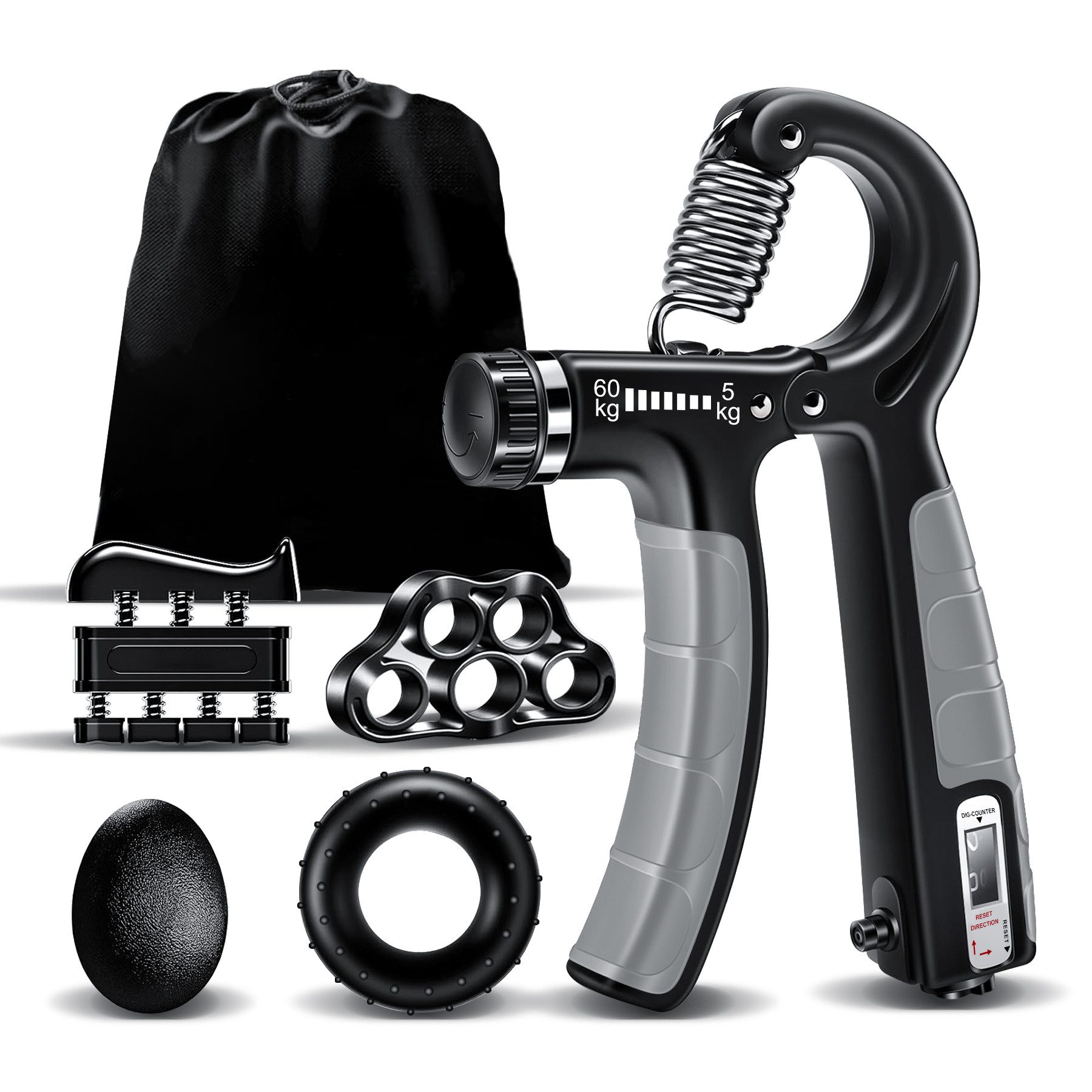 Mutig Handmuskeltrainer Handtrainer Unterarmtrainer,Griffkraft Trainer (5-St) (Einstellbarer Widerstand 10-60kg, Fingertrainer, Griffkraft Trainer Set, Für Sportler und Wiederherstellung der Hand), Verbesserte Kraft und Grip Handgelenk Arm Unterstützung