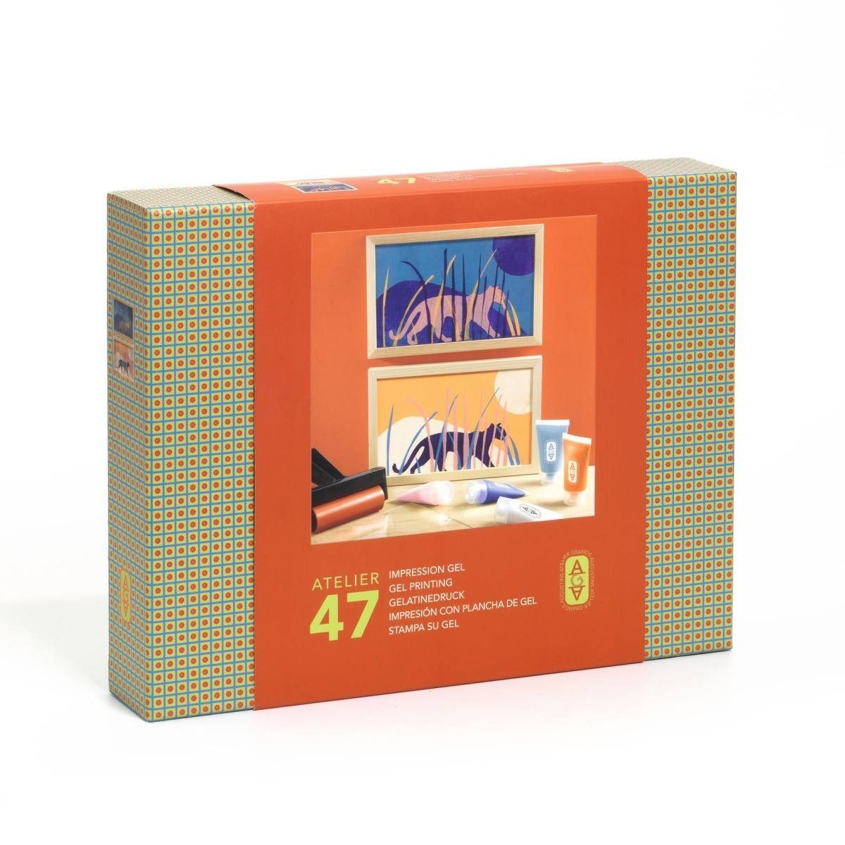 DJECO Kreativset Atelier 47 Gel-Druck Gelatinedruck mit Zubehör Druckkunst