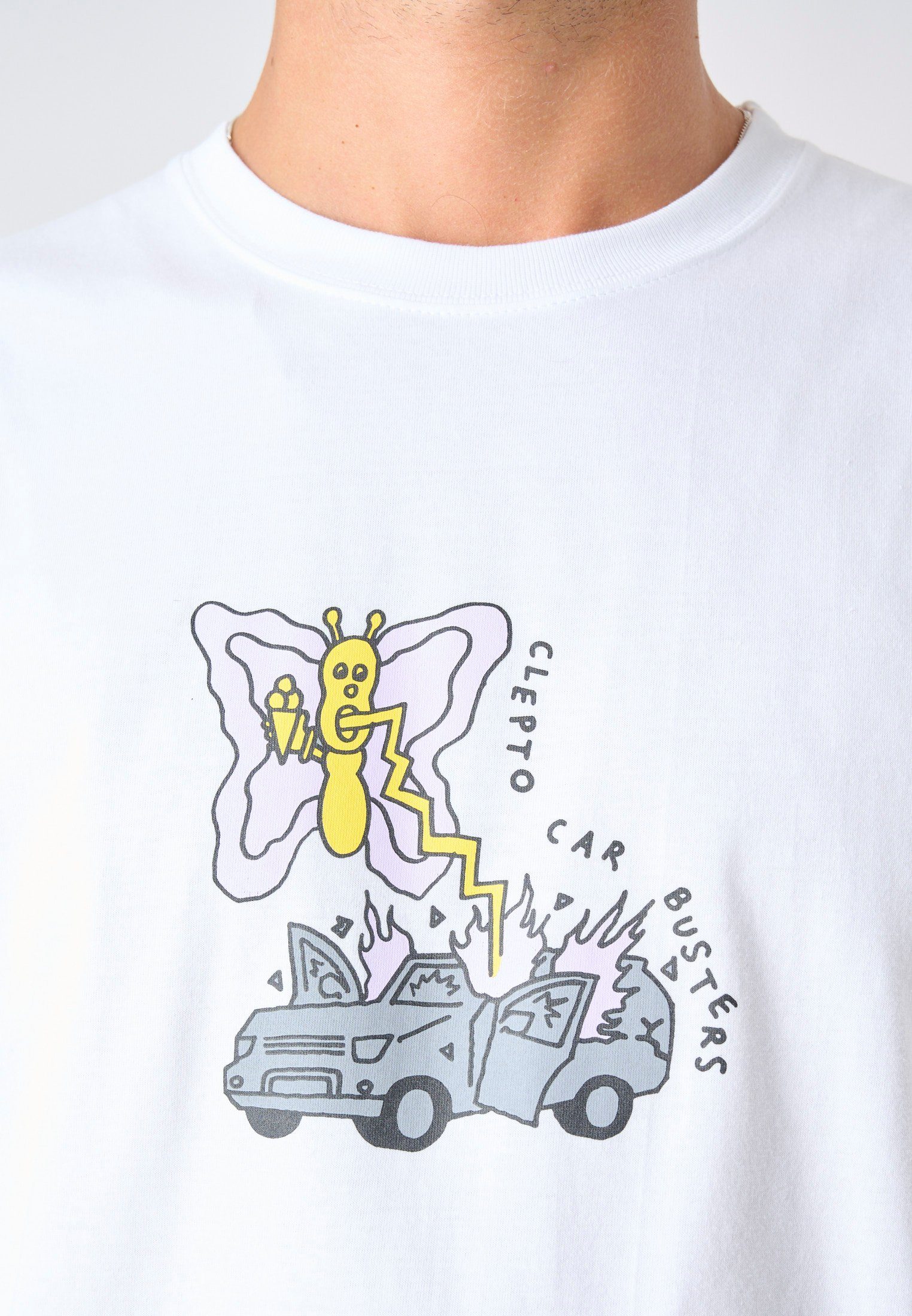 coolem T-Shirt Frontprint Buster weiß mit Butterfly (1-tlg) Cleptomanicx