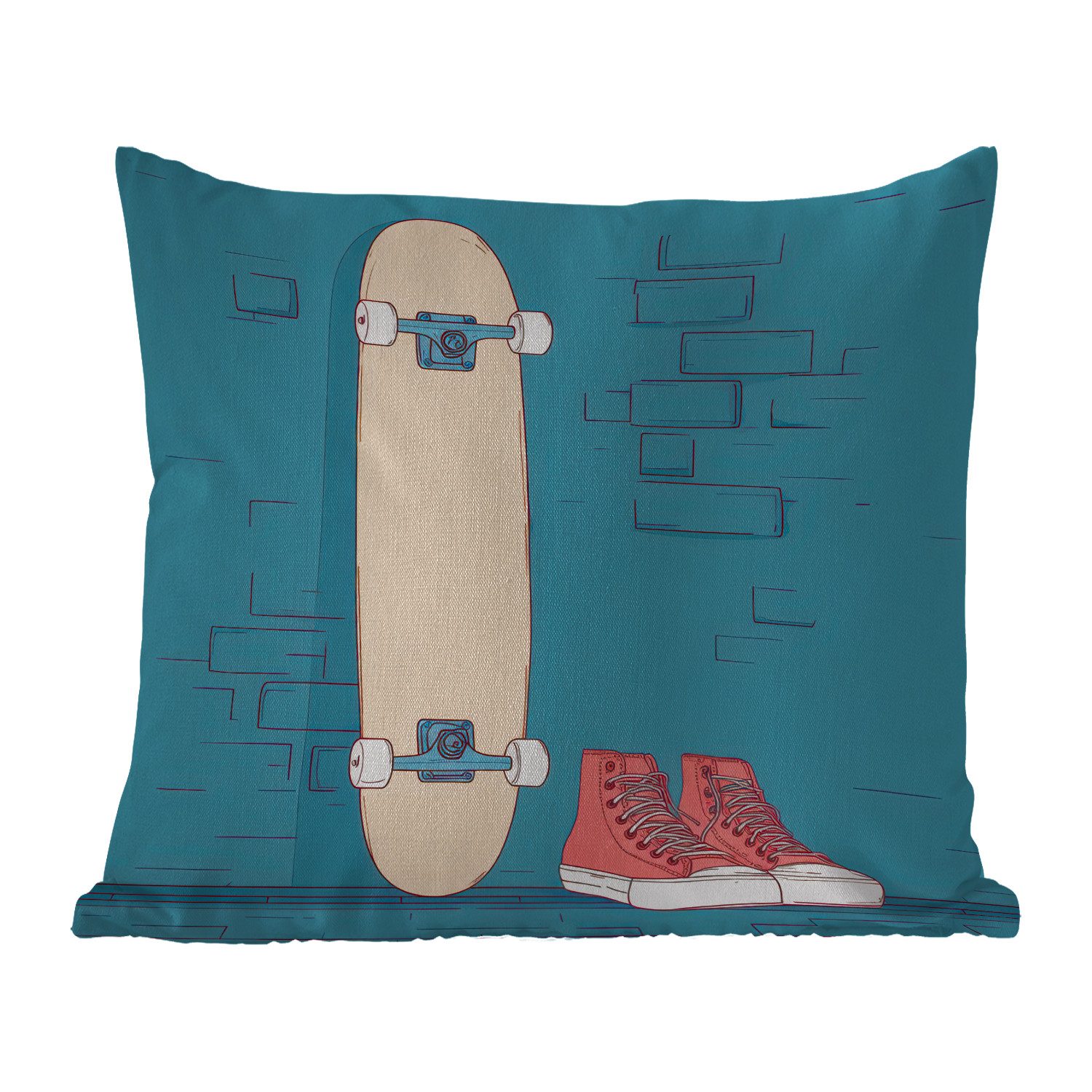 MuchoWow Dekokissen Skateboard - Gymnastikschuhe - Rot - Minimalistisch, Kissenhülle für den Außenbereich, Outdoor, Kissen, 60x60 cm