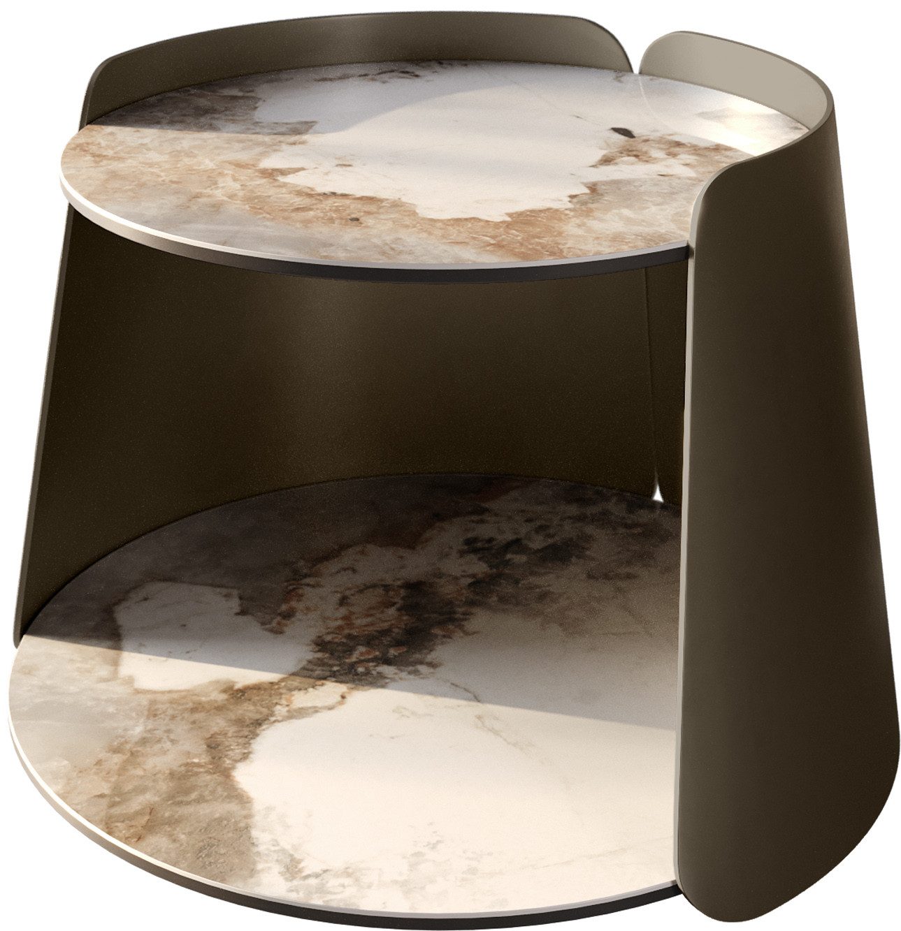 DELIFE Couchtisch Daban, Keramik Minas Melange Weiß-Beige 59x59 cm Gestell Metall Titanfarbig