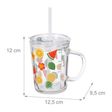 relaxdays Kinderbecher 2er Set Kindergläser mit Früchte-Motiv, Glas