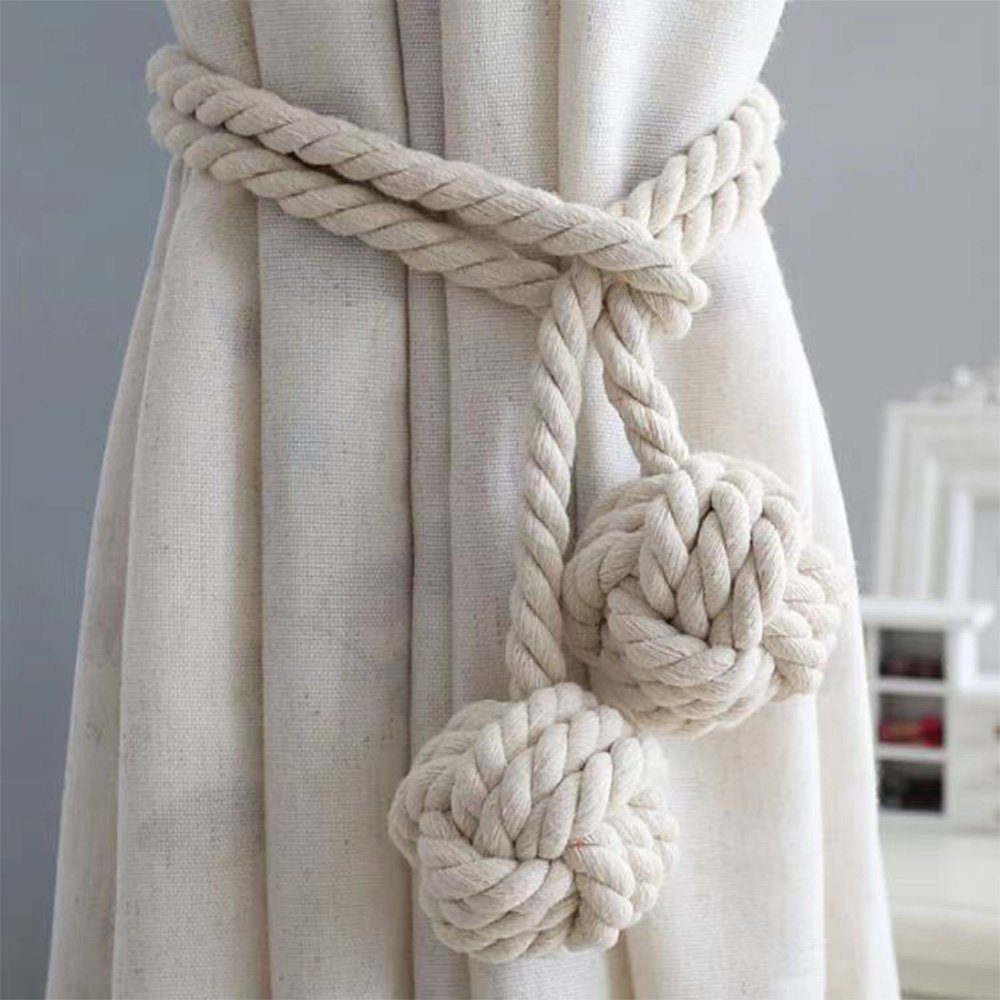 Vorhang Vorhangbänder Stück, FELIXLEO Ball Baumwolle gewebtem 2 Raffhalter mit Raffhalter