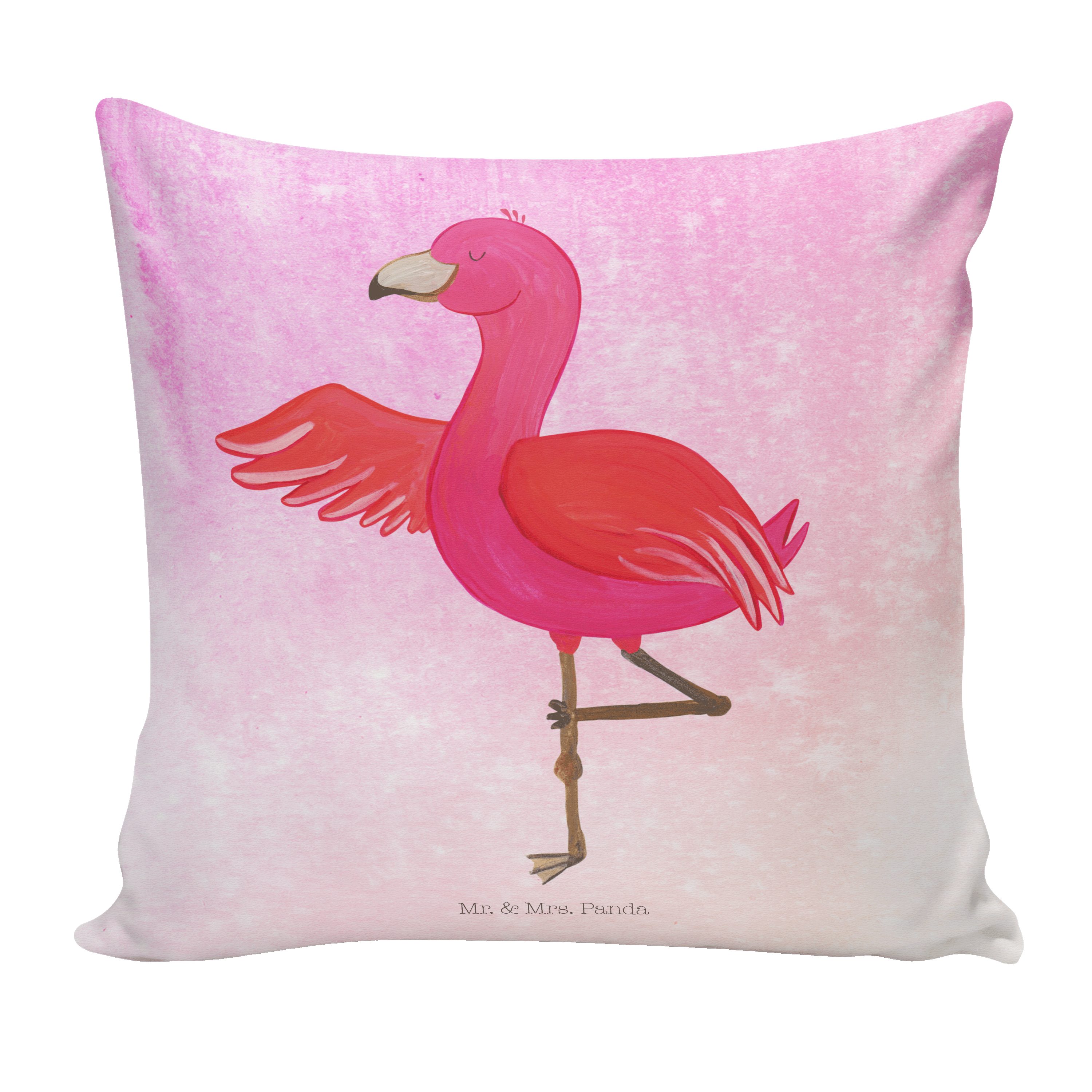 Mr. & Mrs. Panda Dekokissen Flamingo Yoga - Aquarell Pink - Geschenk, Entspannung, Baum, Namaste