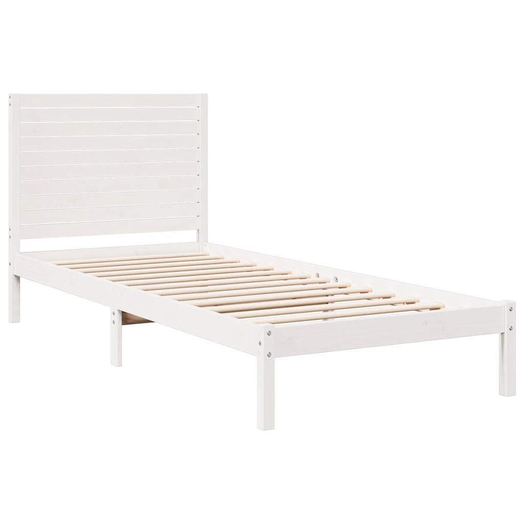 vidaXL Bett Massivholzbett Extra Lang ohne Matratze Weiß 90x210 cm