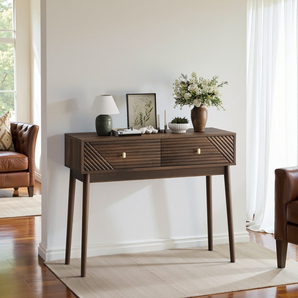 BBWL Konsolentisch Mid-Century Schreibtisch mit Schubladen MDF Kiefernholz, Konsolentisch modern Retro Flur Wohnzimmer 100 cm stabil