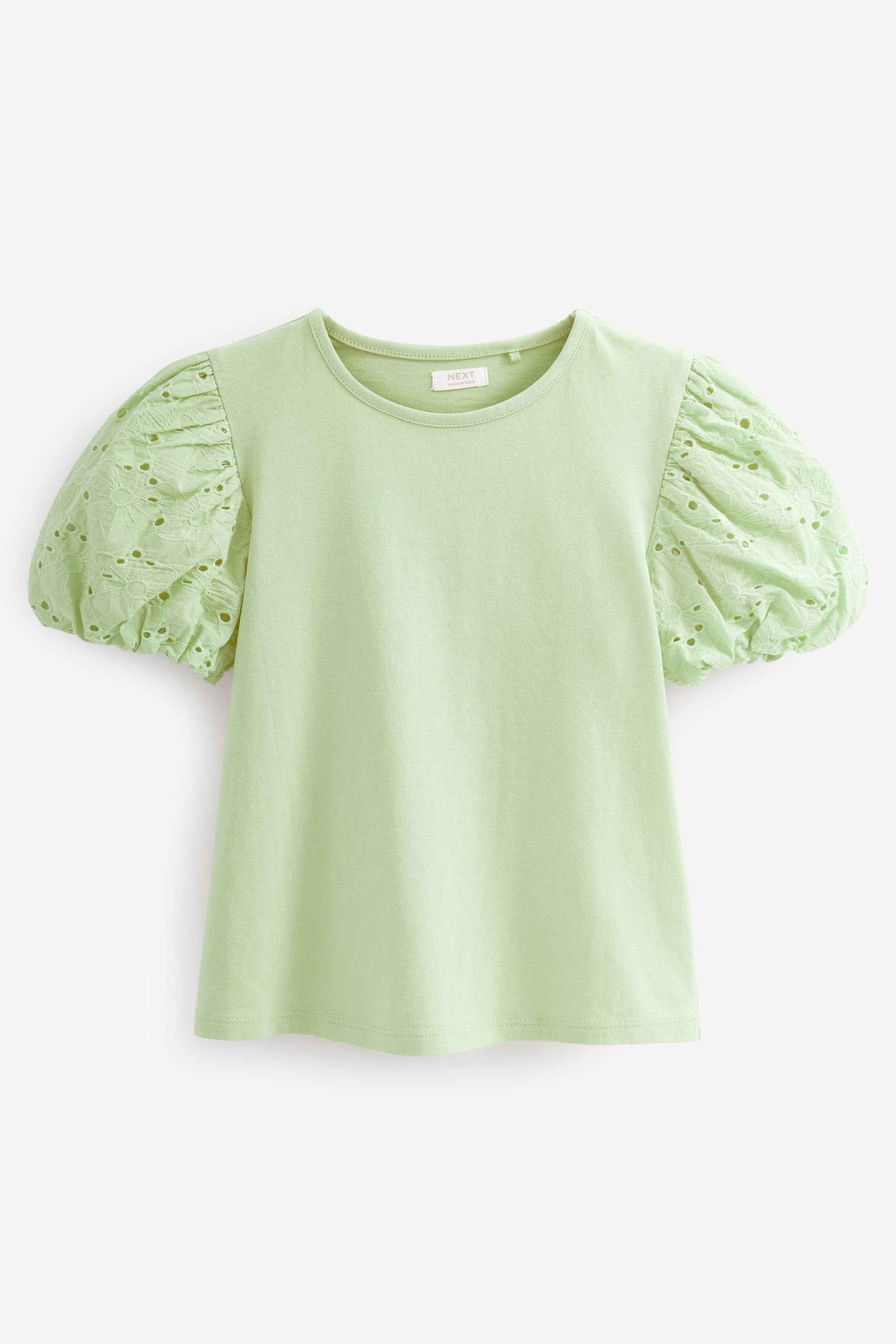 Next T-Shirt T-Shirt mit Puffärmeln und Lochstickerei (1-tlg) Green