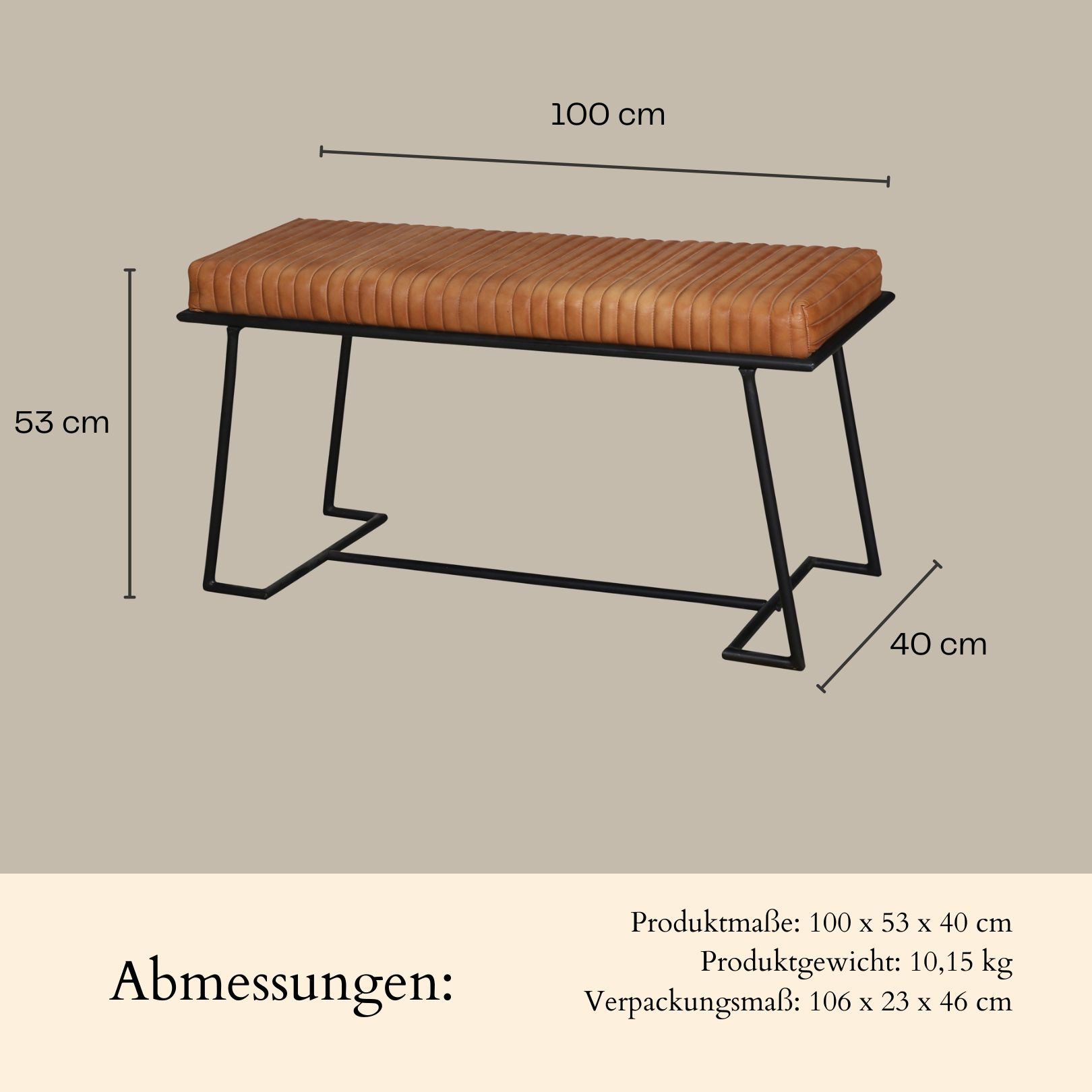 Marrakesch Orient & Mediterran Interior Sitzbank Industrial Lederbank Adeva edel aus Echtleder in Braun-Schwarz 100 cm (1-St), Handarbeit