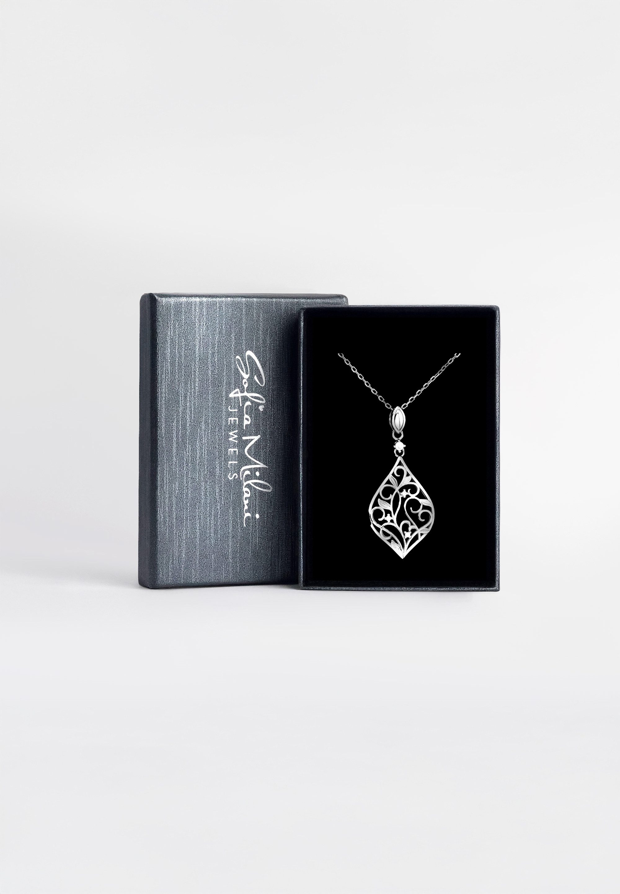 Sofia Milani Kette mit Anhänger Blatt Blume, 925 Silber Damen Schmuck - N0646