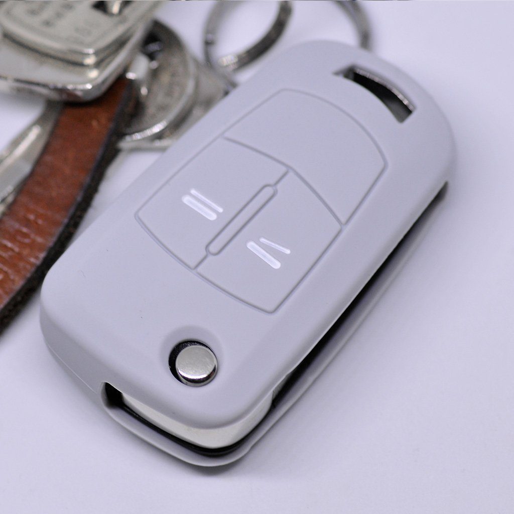 mt-key Schlüsseltasche Autoschlüssel Softcase Silikon Schutzhülle Grau, für OPEL Astra Vectra Corsa Zafira Signum bis 2008 2 Tasten Schlüssel