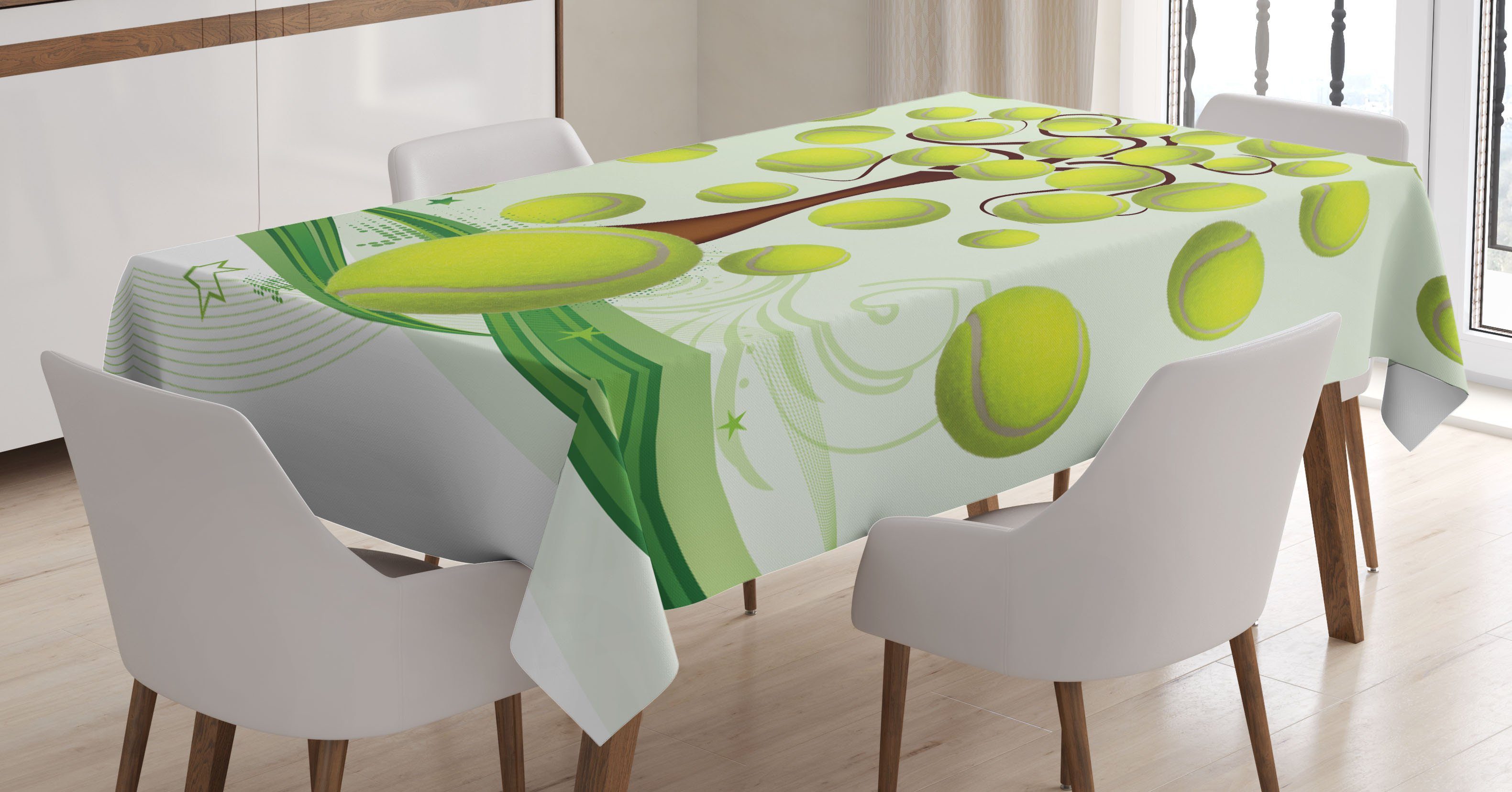 Farbfest Farben, Tischdecke Muster Tennis Für Waschbar Bereich Außen den geeignet Tennisbälle Klare Abakuhaus