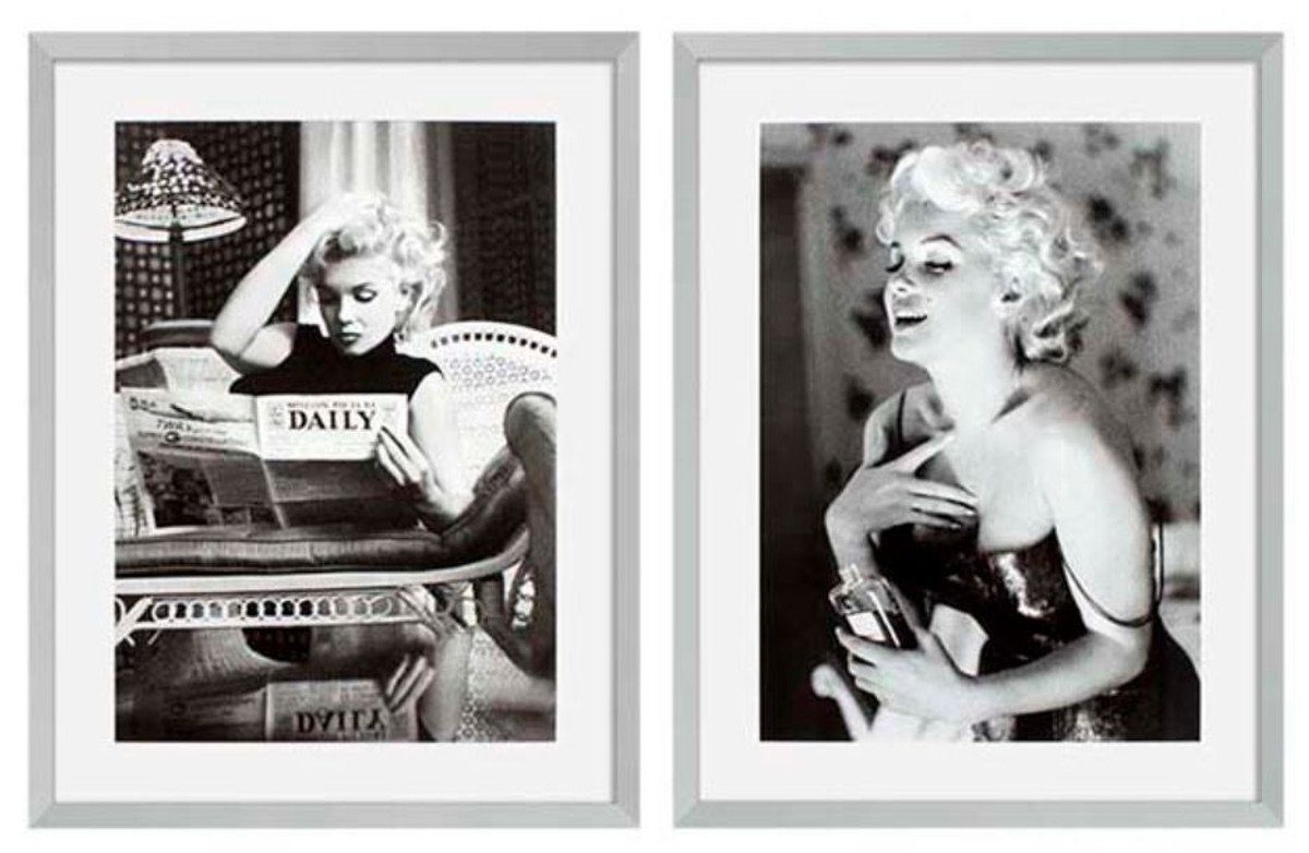 Casa Padrino Bilderrahmen Bilder 2er Set Marilyn Monroe Silber 69 x H. 89 cm - Luxus Wanddekoration