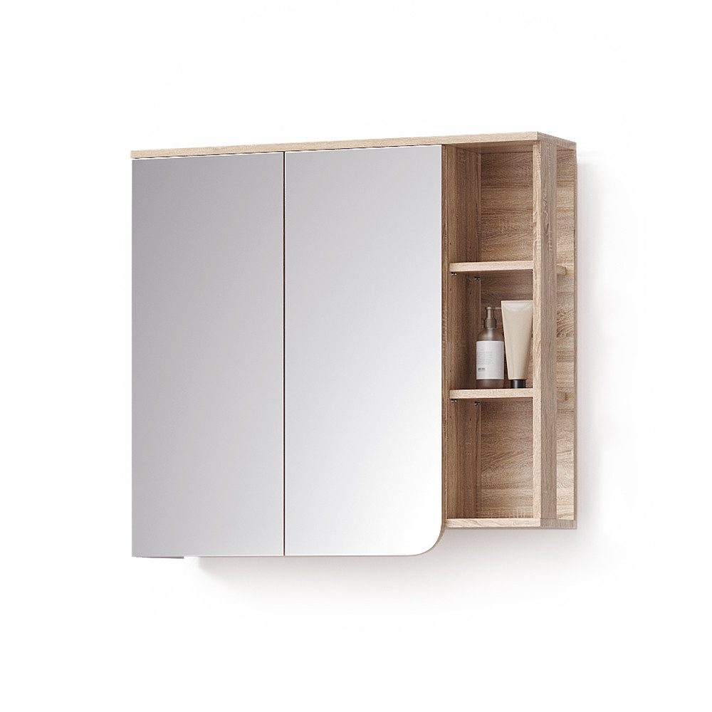 Livinity® Badezimmerspiegelschrank Marano, Sonoma/Weiß, 80 x 75 cm mit 2 Schubladen (1-St)