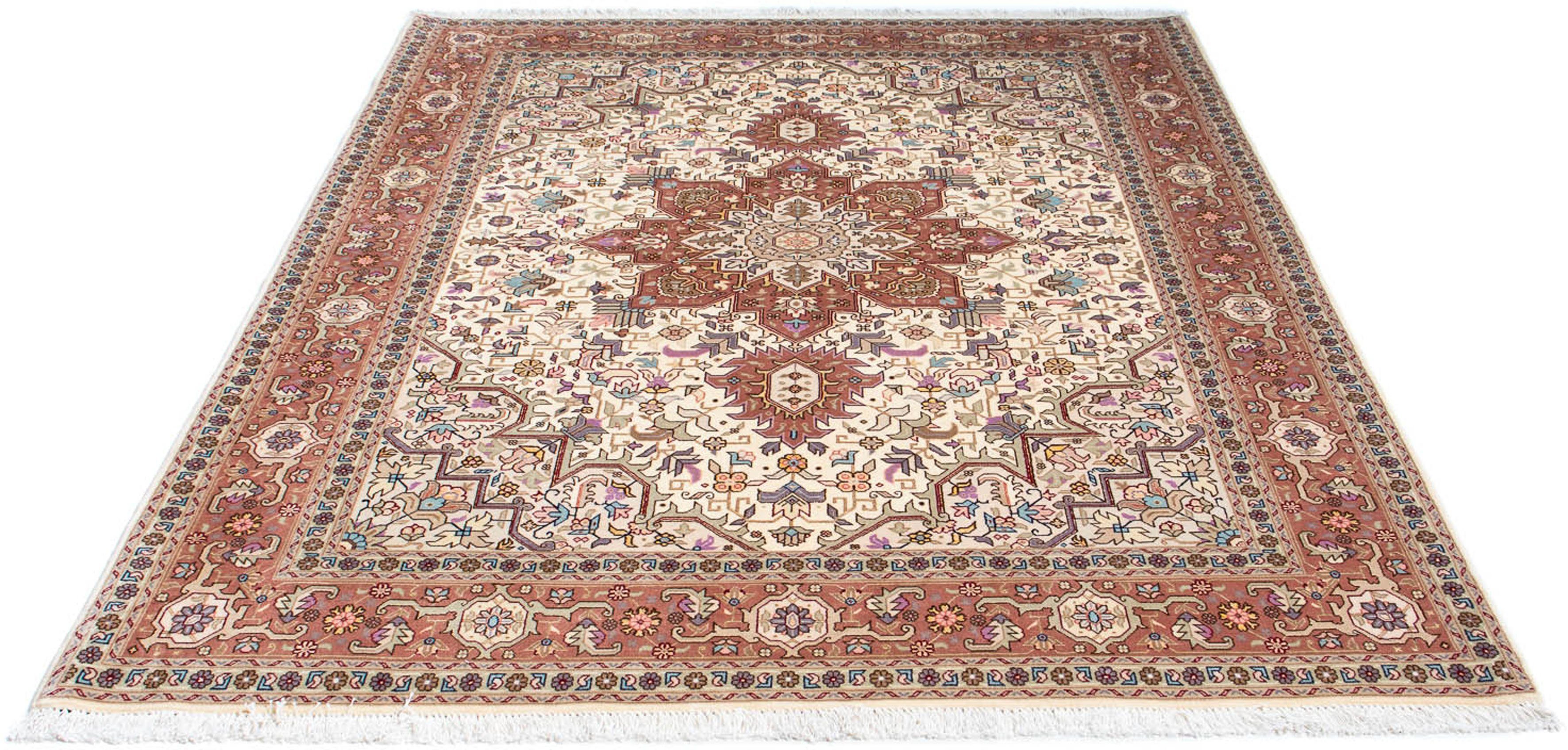 Orientteppich Perser - Täbriz - Royal - 205 x 150 cm - beige, morgenland, rechteckig, Höhe: 7 mm, Wohnzimmer, Handgeknüpft, Einzelstück mit Zertifikat