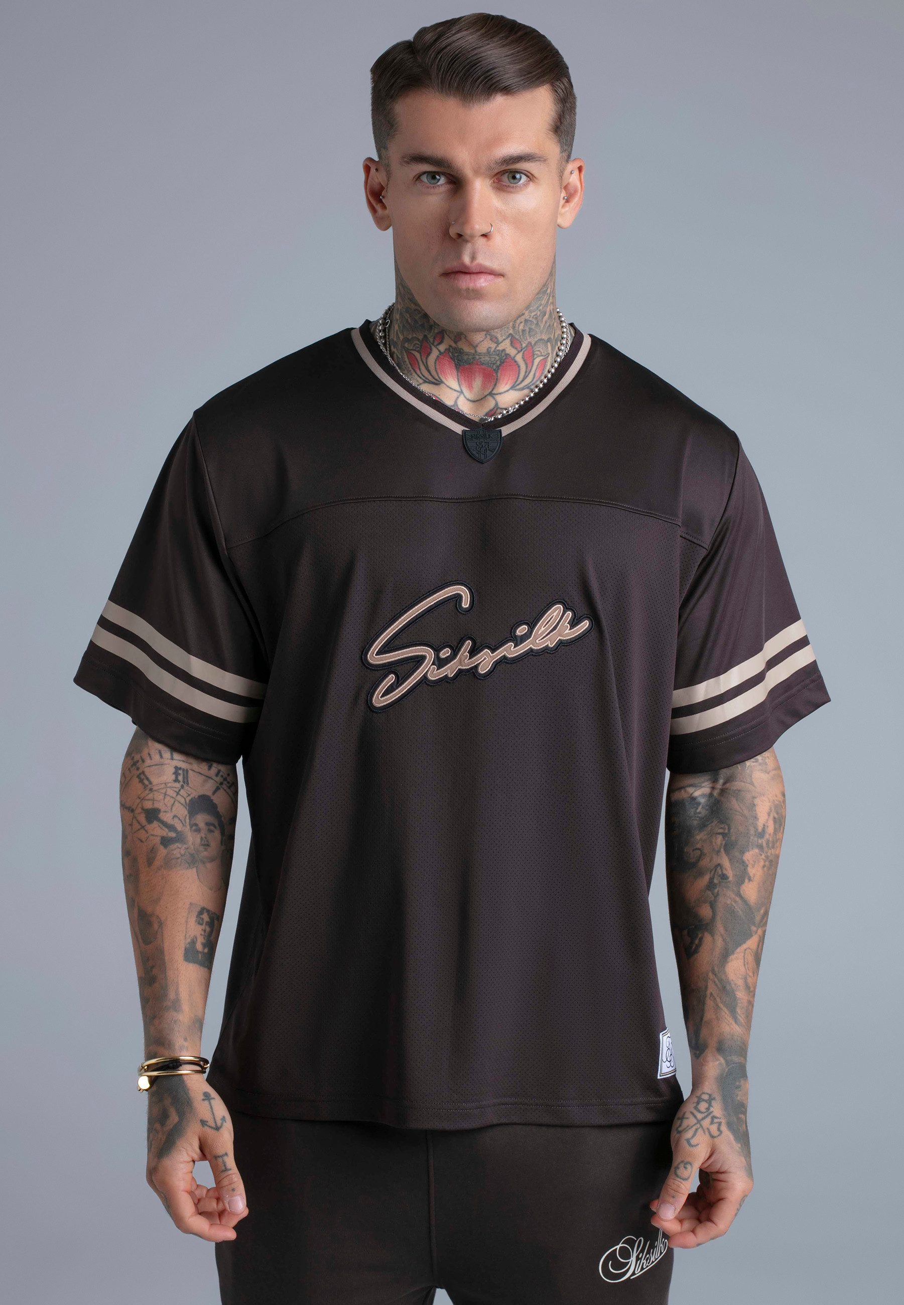 T-Shirt SikSilk Herren Braun Football T-Shirt