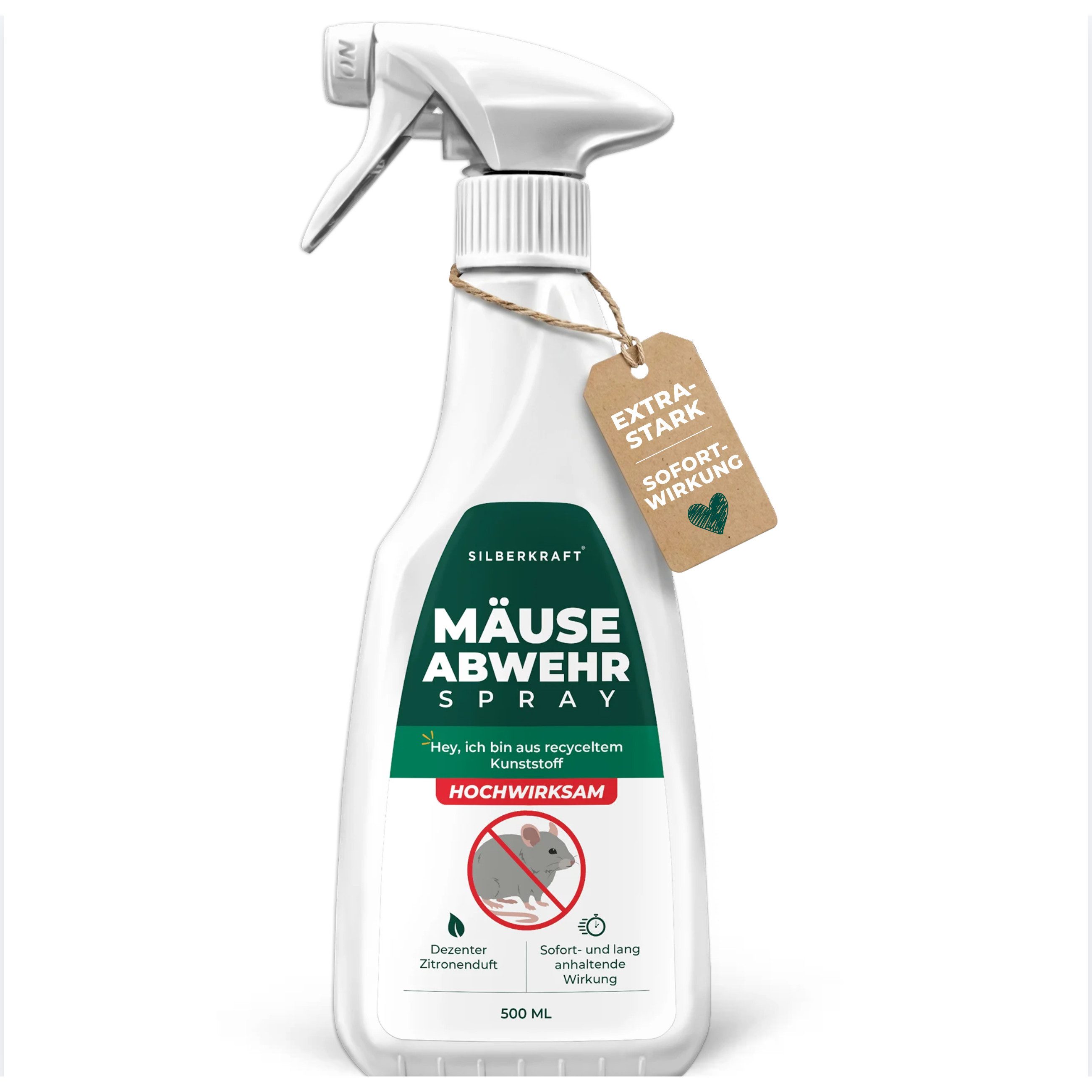 Silberkraft Vergrämungsmittel Silberkraft Mäuseabwehr, Repellent gegen Mäusebefall, 500 ml, 2-St., Mäuseabwehr für Haus & Garten, wirksame Alternative zu Gift & Fallen