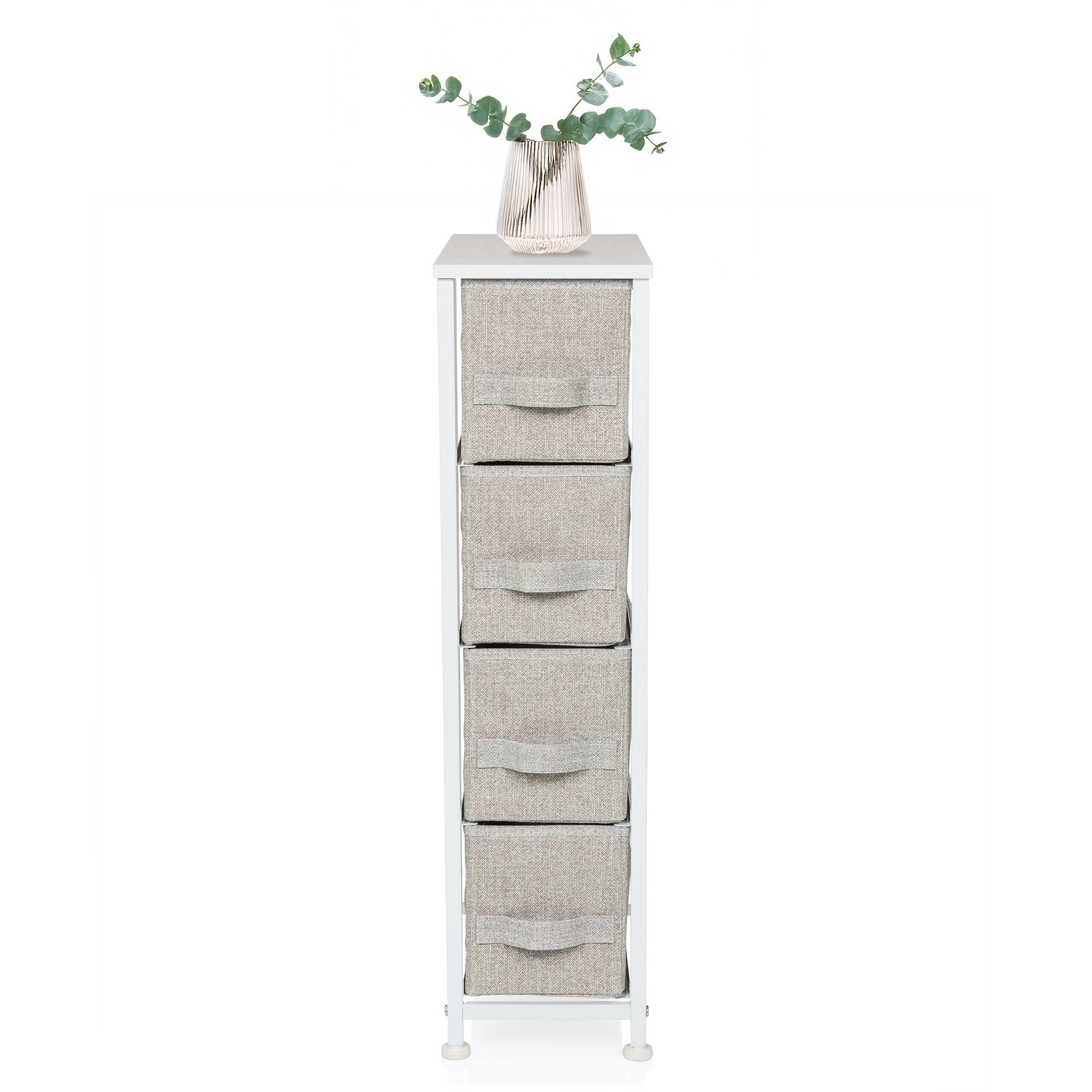 hjh LIVING Kommode FOLDRESS S Sideboard H/B/T: 76.0 x 20.0 x 48.0 cm, Schubladenkommode mit 4 Stoff-Schubladen, platzsparend, Holz-Ablage