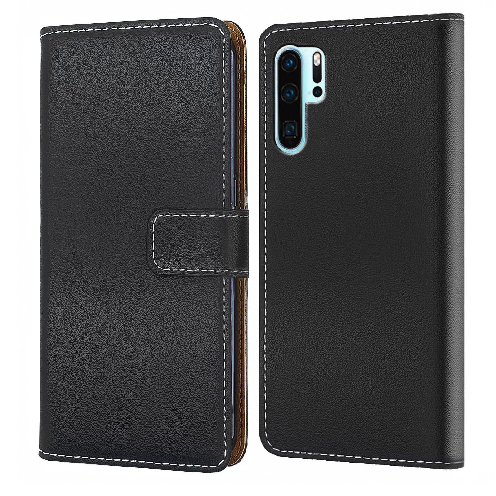 Numerva Handyhülle Bookstyle Etui Handytasche Schutzhülle für Huawei P30 / Lite / Pro, Klapphülle Flip Cover Schwarz