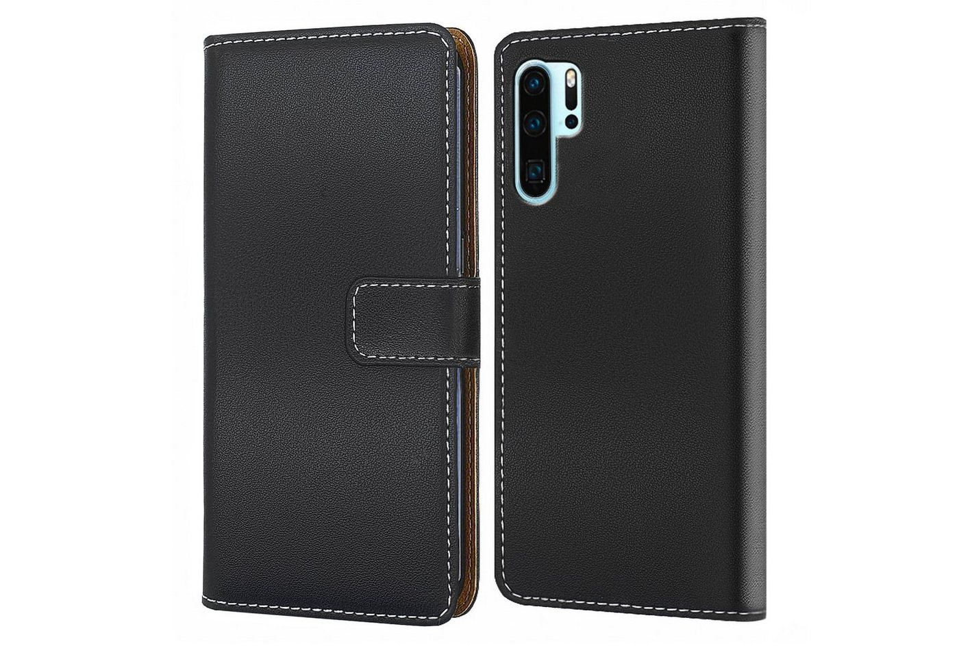Numerva Handyhülle Bookstyle Etui Handytasche Schutzhülle für Huawei P30 / Lite / Pro, Klapphülle Flip Cover Schwarz