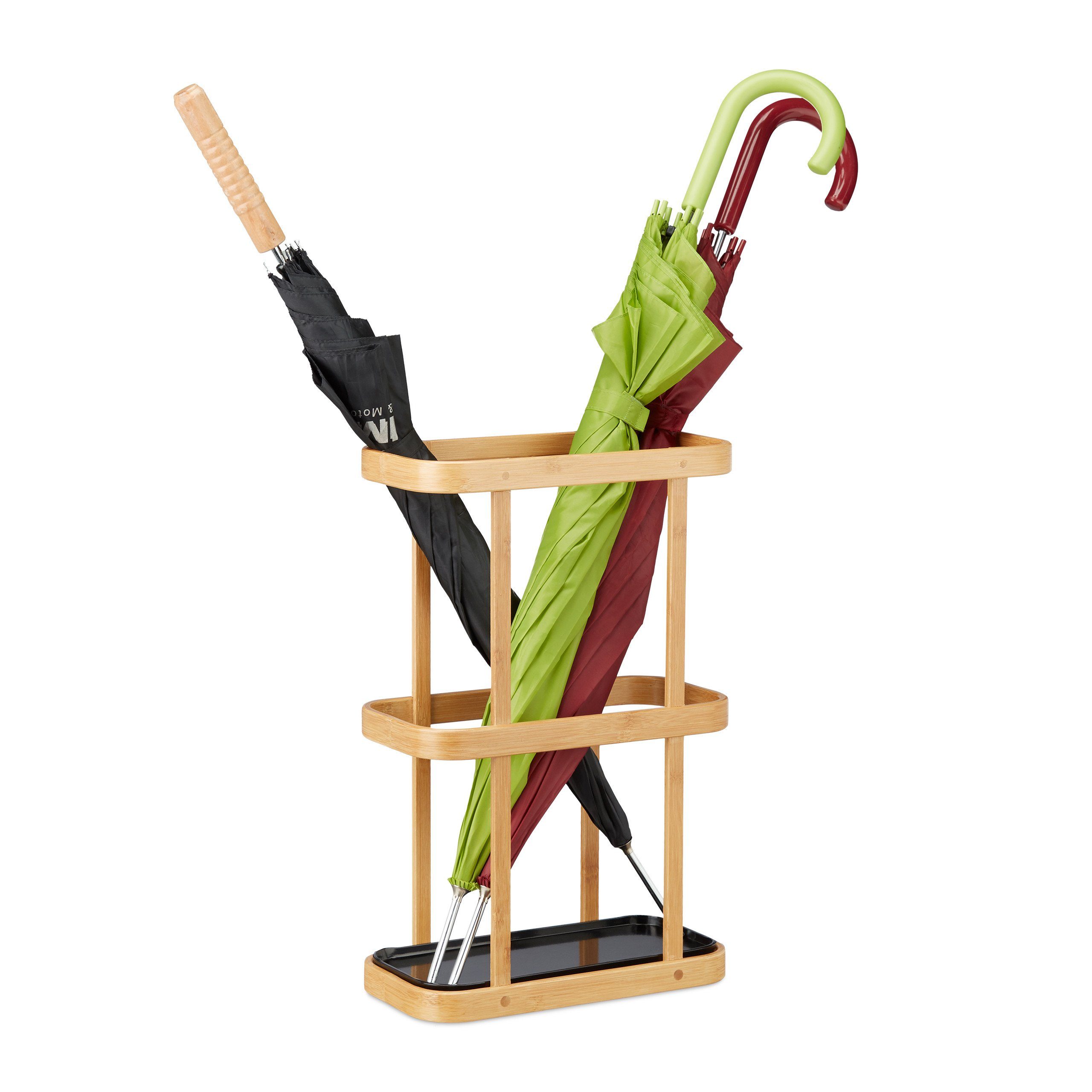 relaxdays Schirmständer Bambus mit Auffangschale. Reduzierter Preis € 39,99. Unverbindliche Preisempfehlung € 69,99